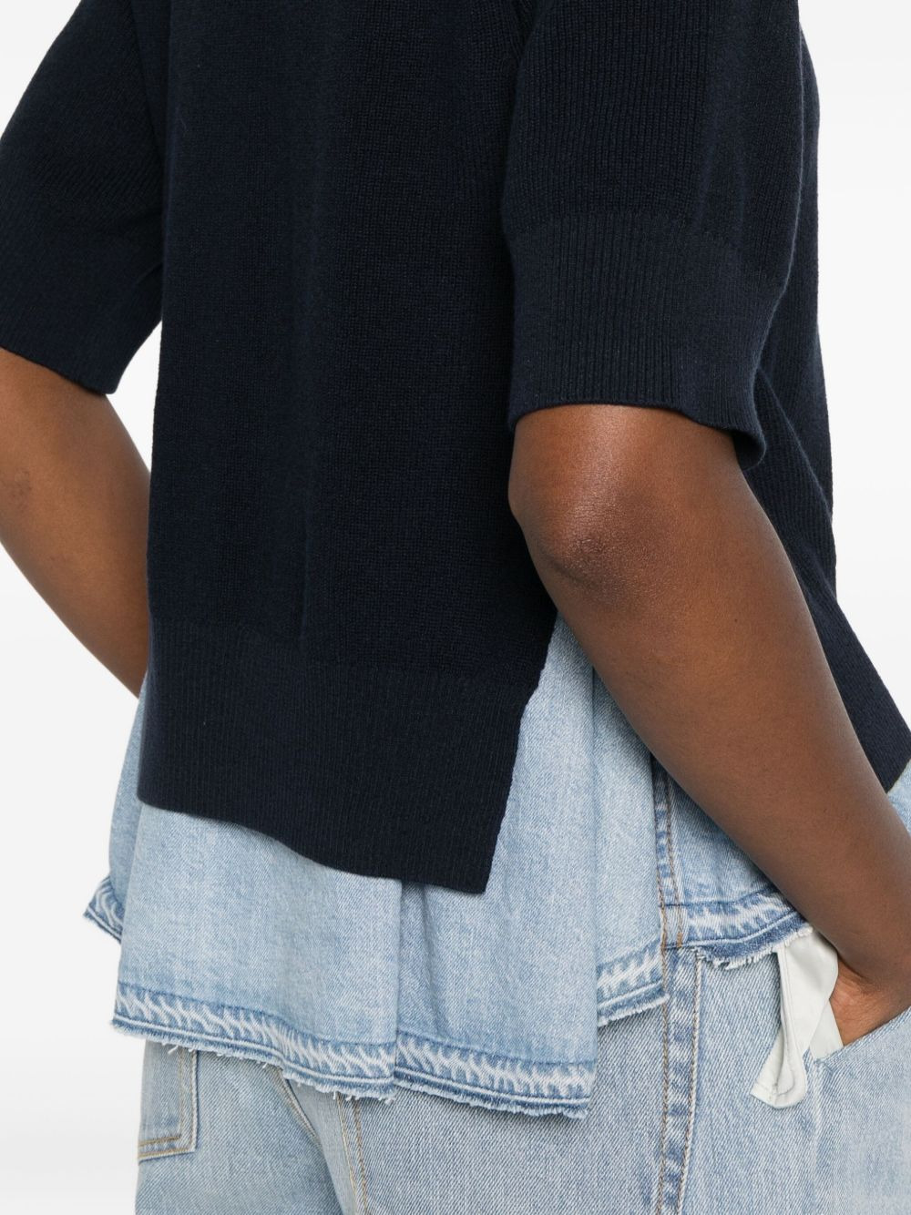 denim-panelled knitted sweater - 5
