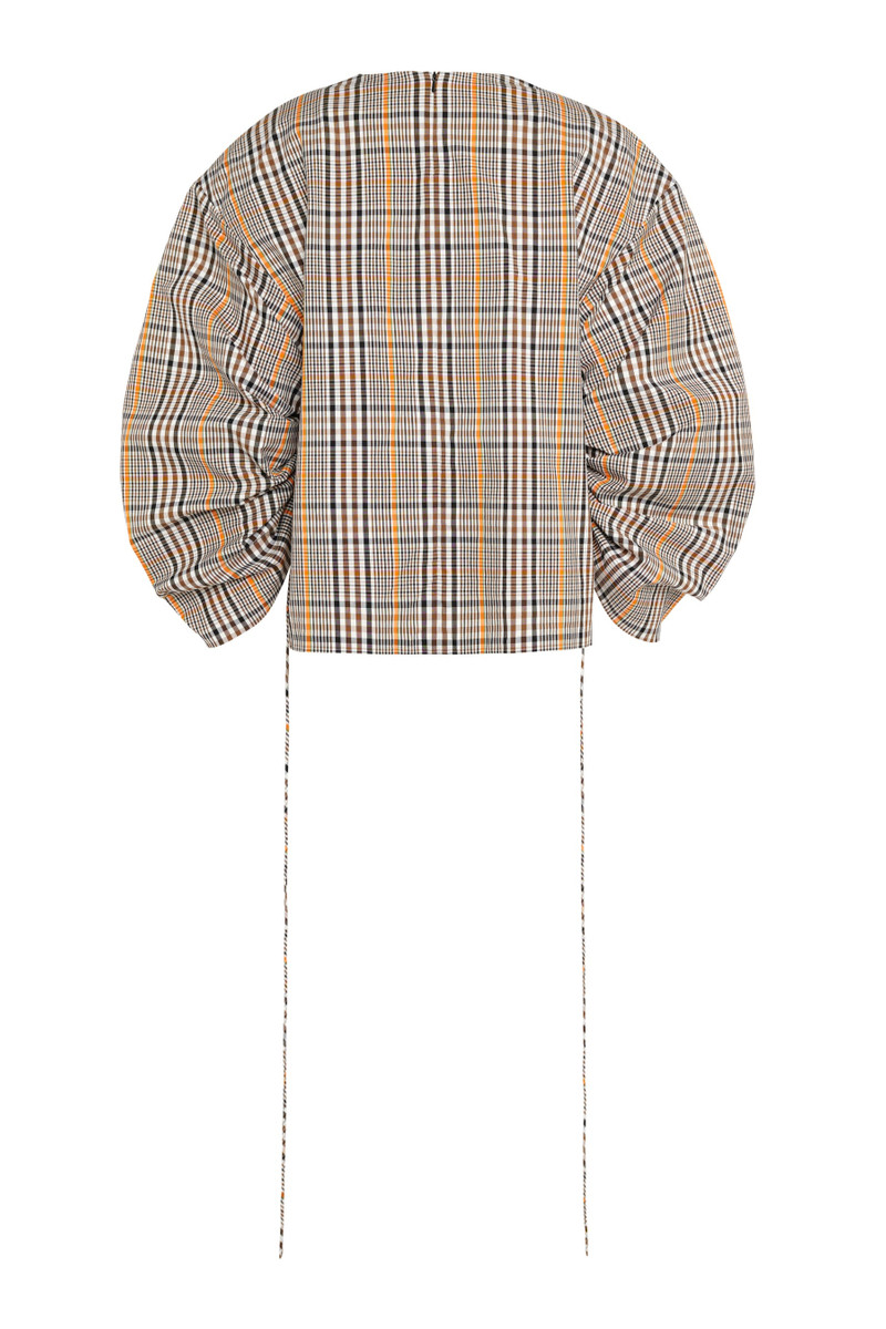 A.W.A.K.E. MODE DRAWSTRING SLEEVE TOP BROWN CHECK outlook