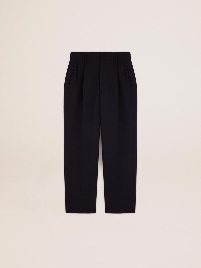 Men's wide leg pants in dark blue wool 1