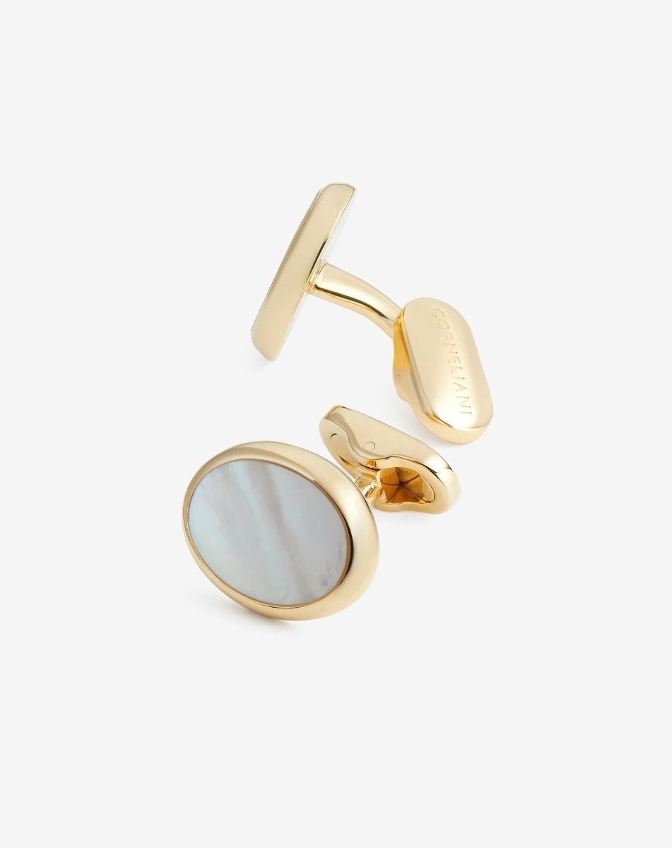 Gold-coloured brass cufflinks with mother of pearl - 2