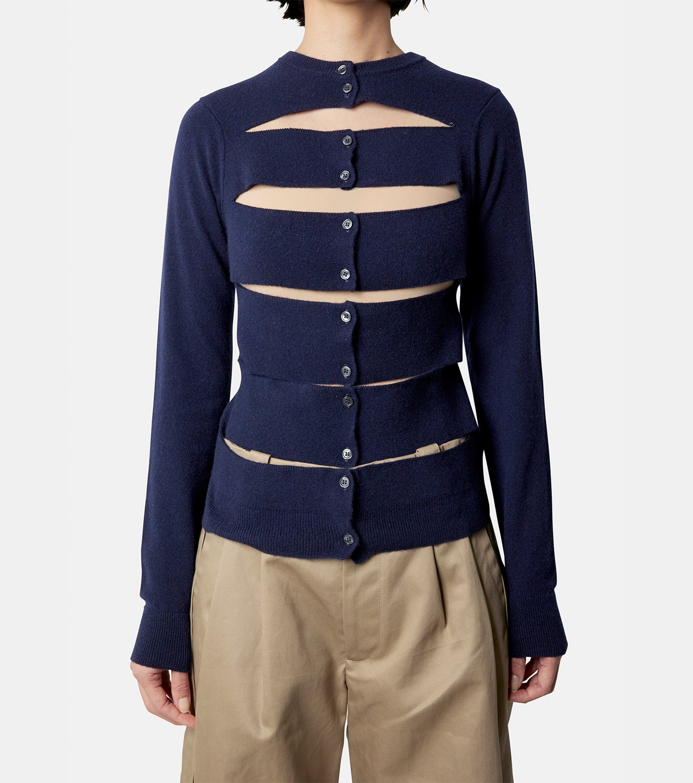 Crewneck Cardigan w/Cut-Outs - 2