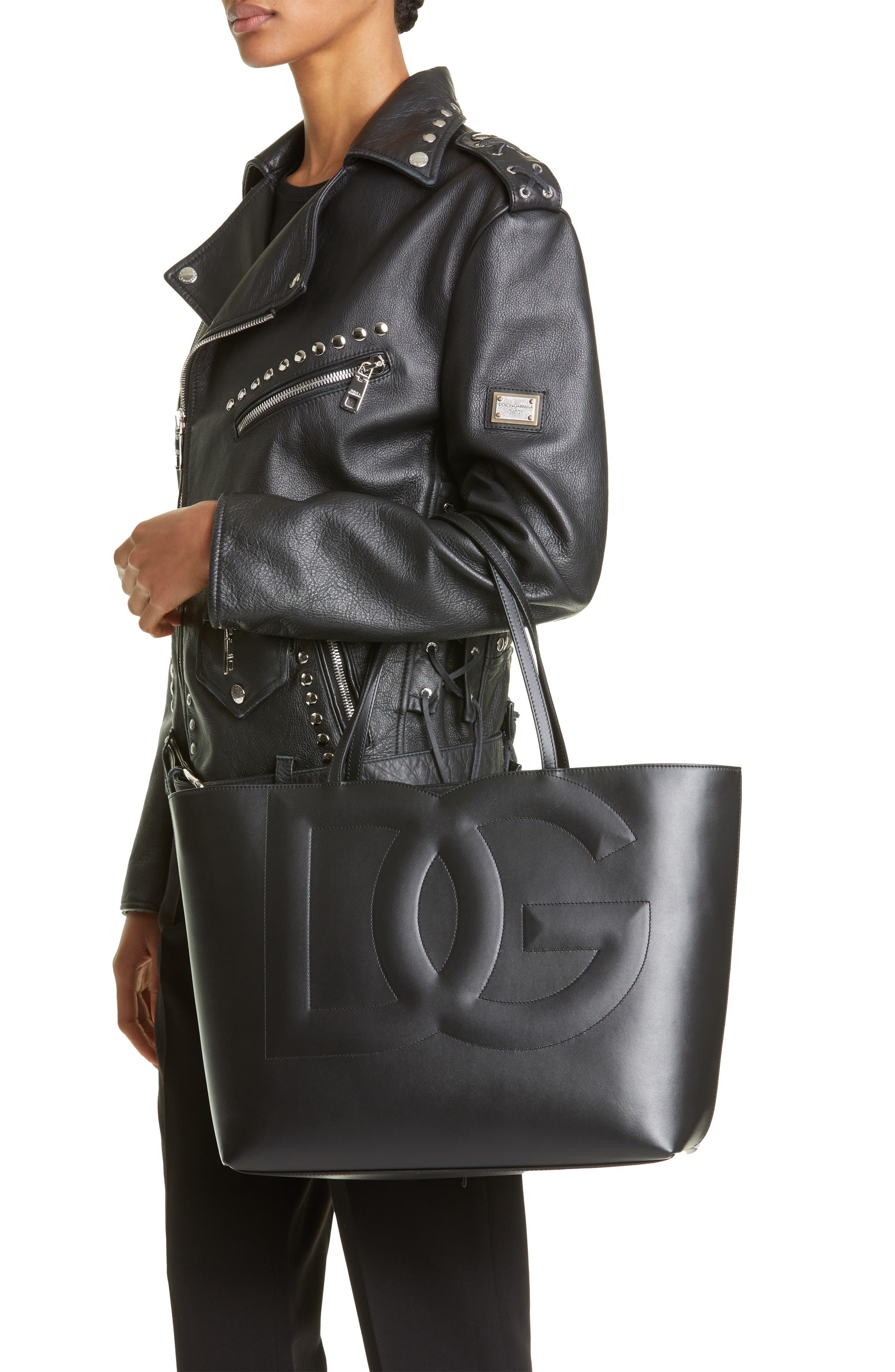 Dolce&Gabbana DG Logo Leather Tote in Black at Nordstrom - 3