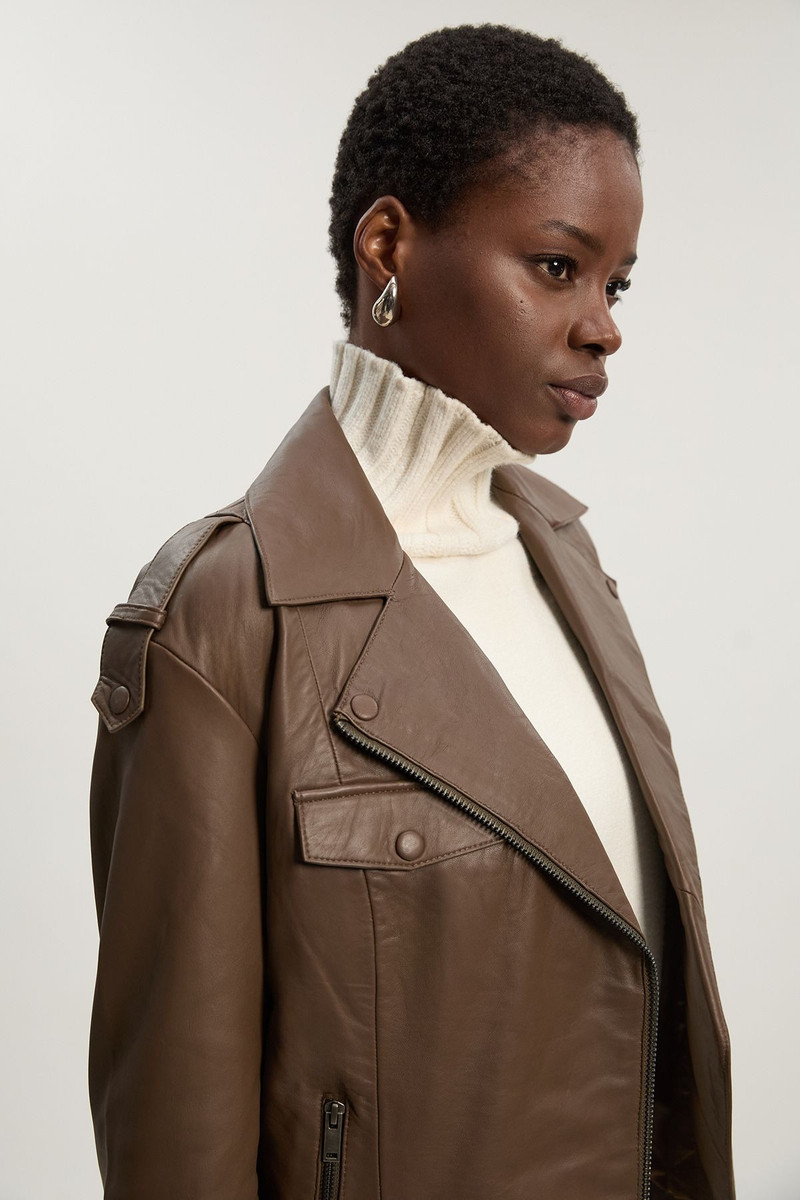 KAREN MILLEN Leather Minimal Biker Jacket outlook