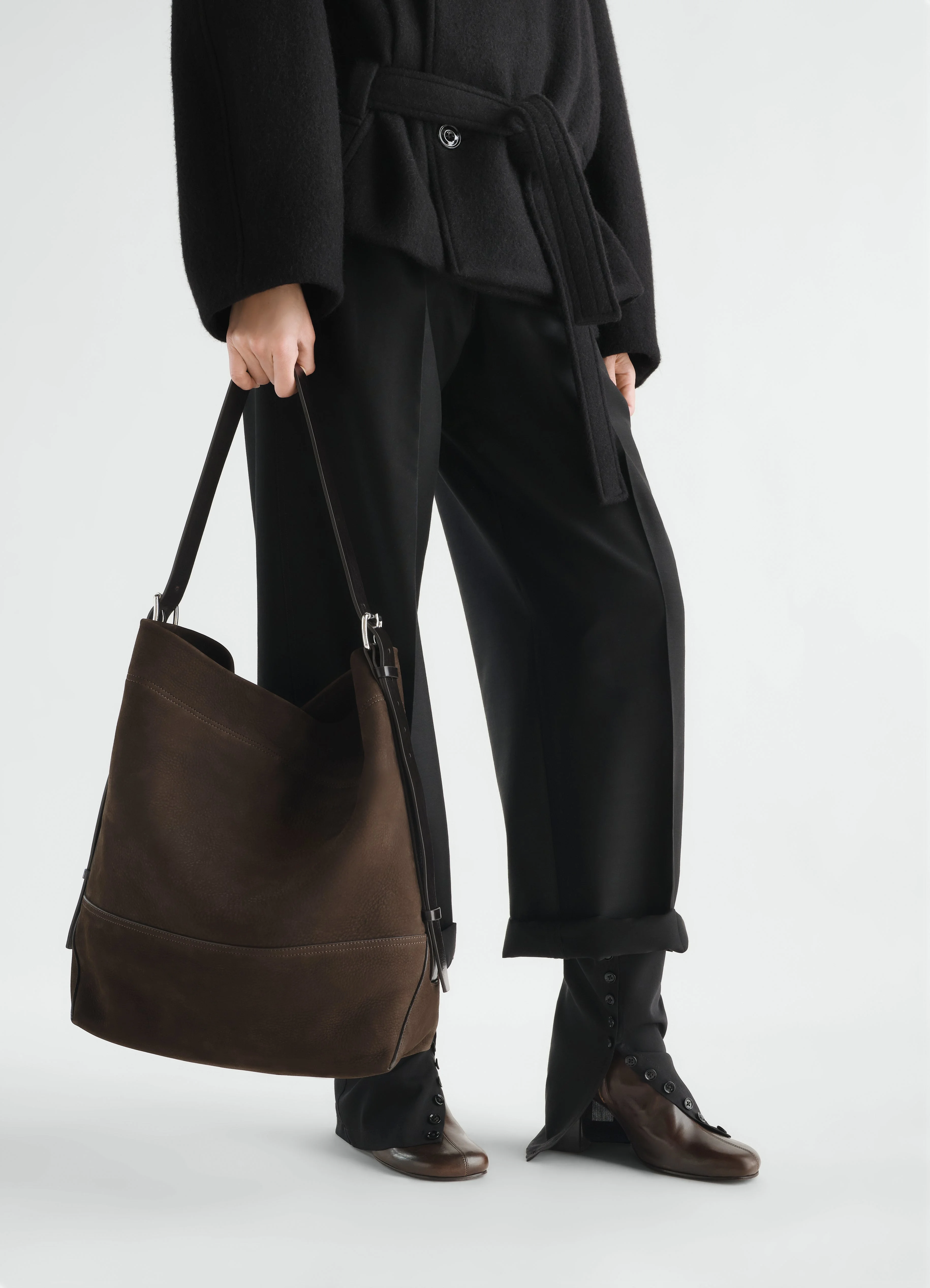 BELTED TOTE BAG IN ALPACA NUBUCK - 1