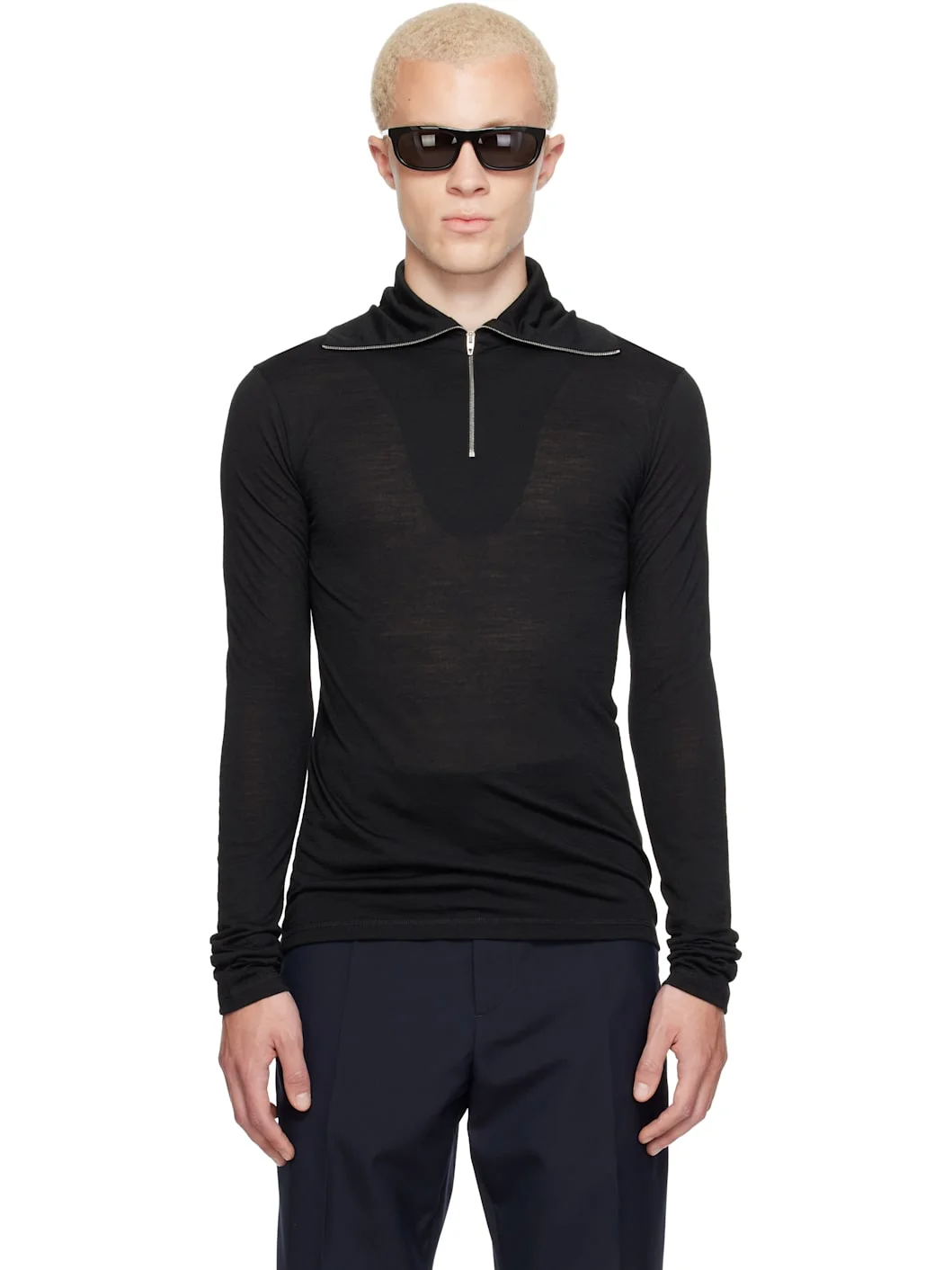 Black LS Zip Polo - 1