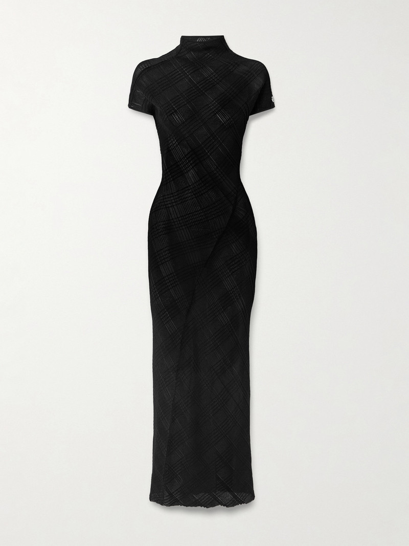 Embellished Checked Ribbed-knit Turtleneck Maxi Dress 1