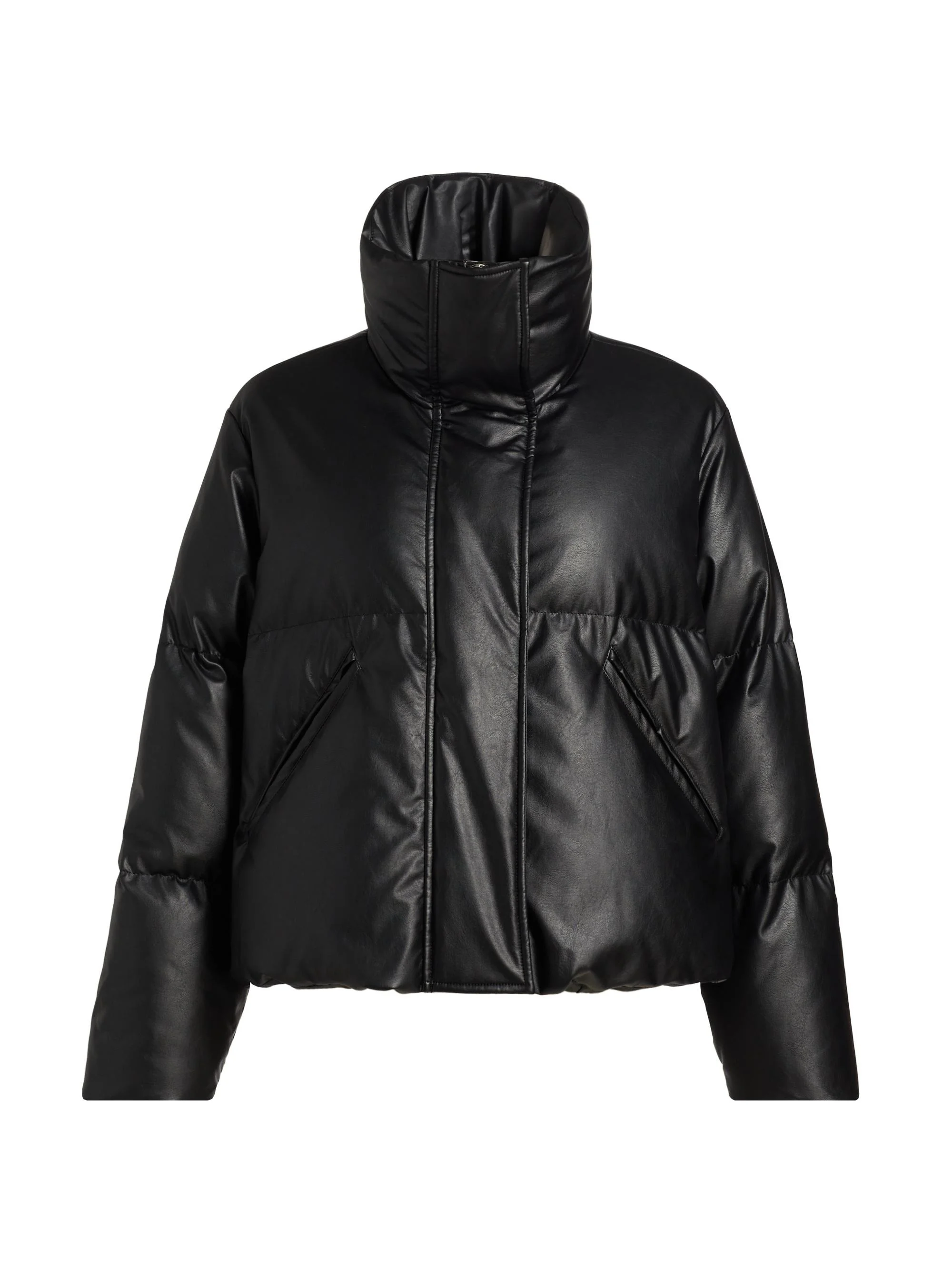 Women's Faux Leather Down Jacket - Black - 1