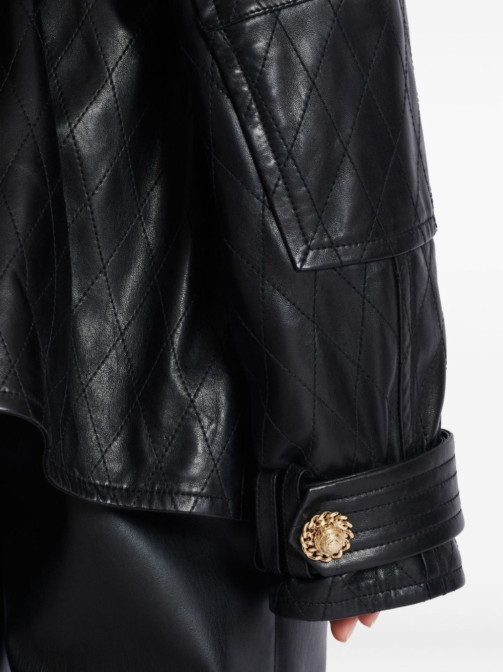 diamond-stitched leather parka coat - 7