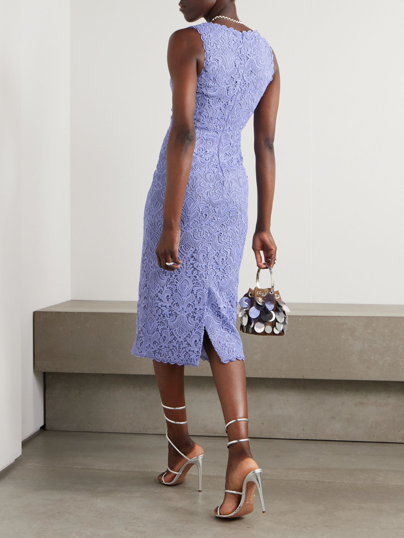 Scalloped guipure lace midi dress Blue - 3