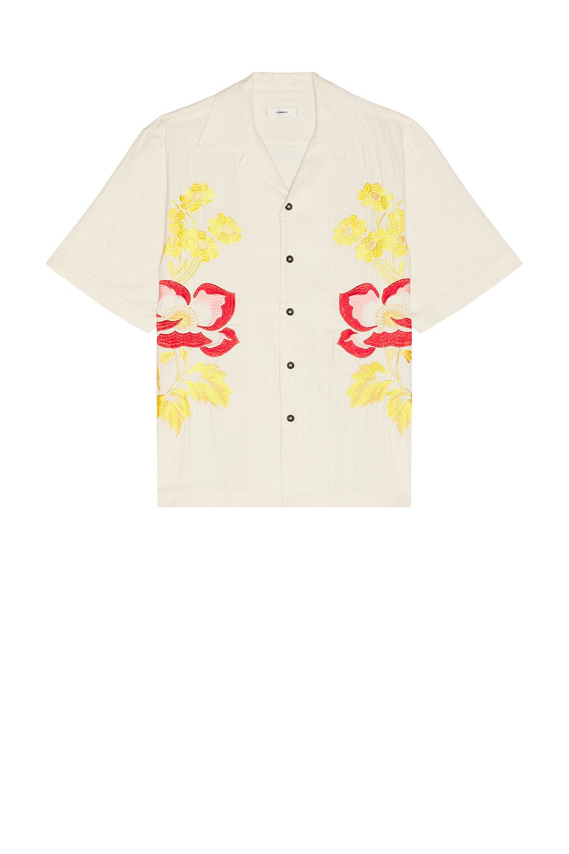 Embroidered Peonies Bowling Shirt - 1