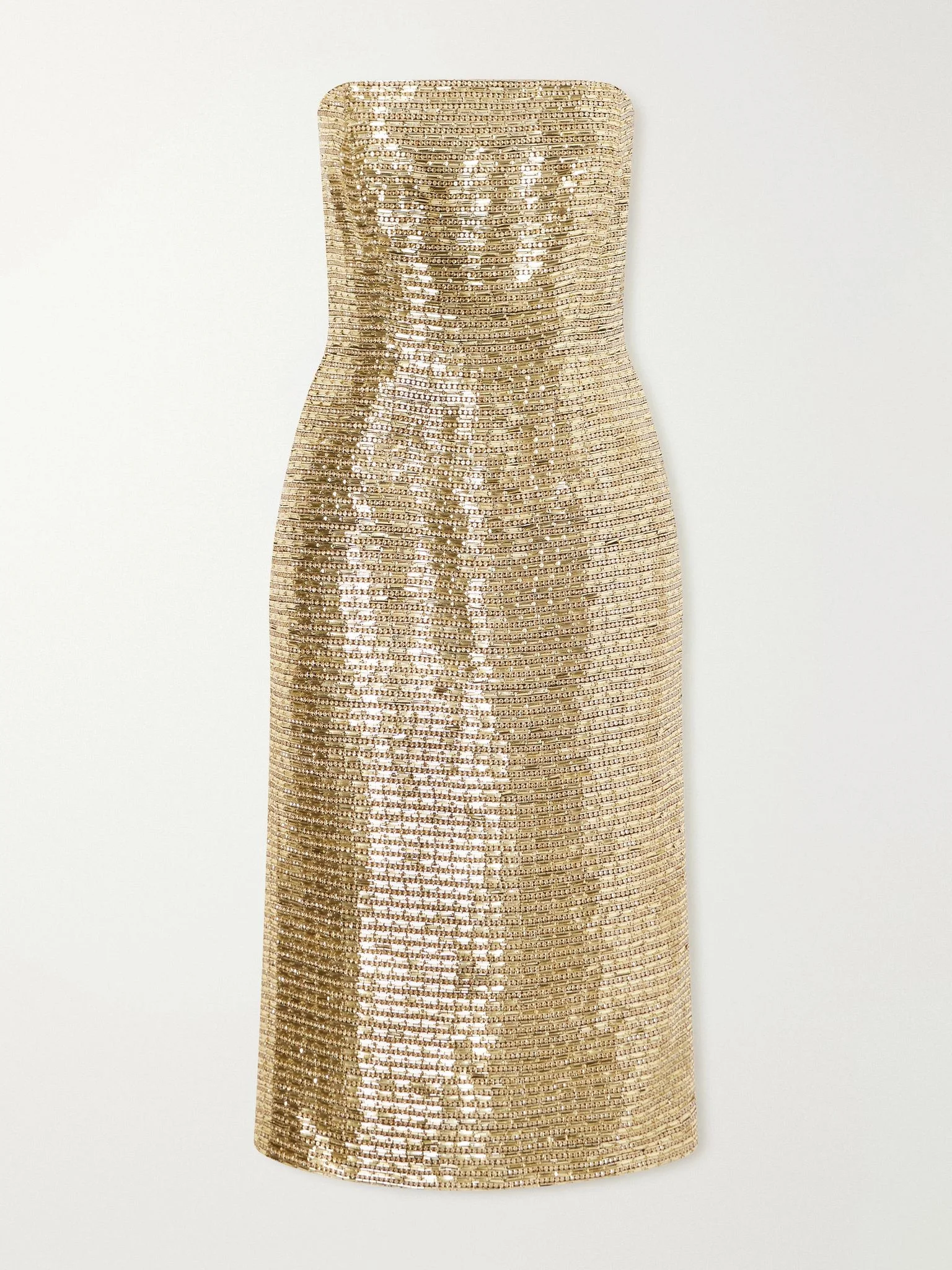 Bustier embellished strapless silk-crepe midi dress Gold - 1