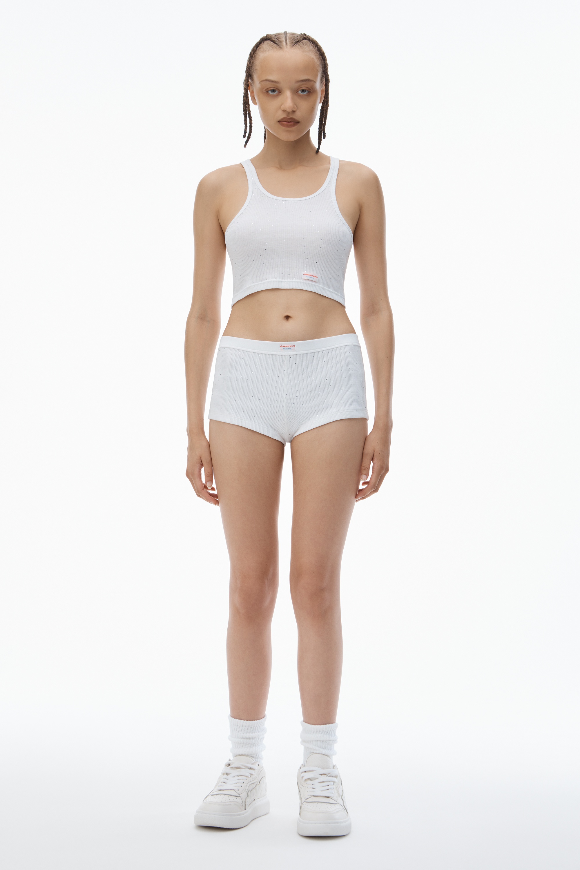Crystal Hotfix Cropped Racer tank Tee - 5