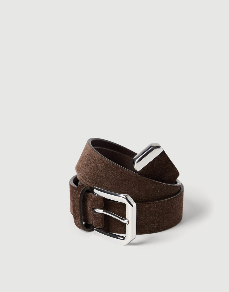 Brunello Cucinelli Reversed leather belt with square buckle and tip outlook