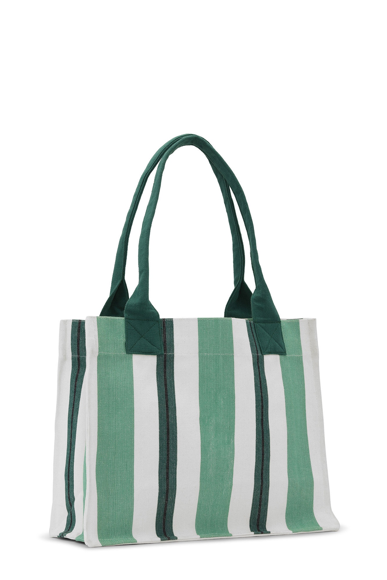 GREEN LARGE STRIPED CANVAS TOTE BAG - 2