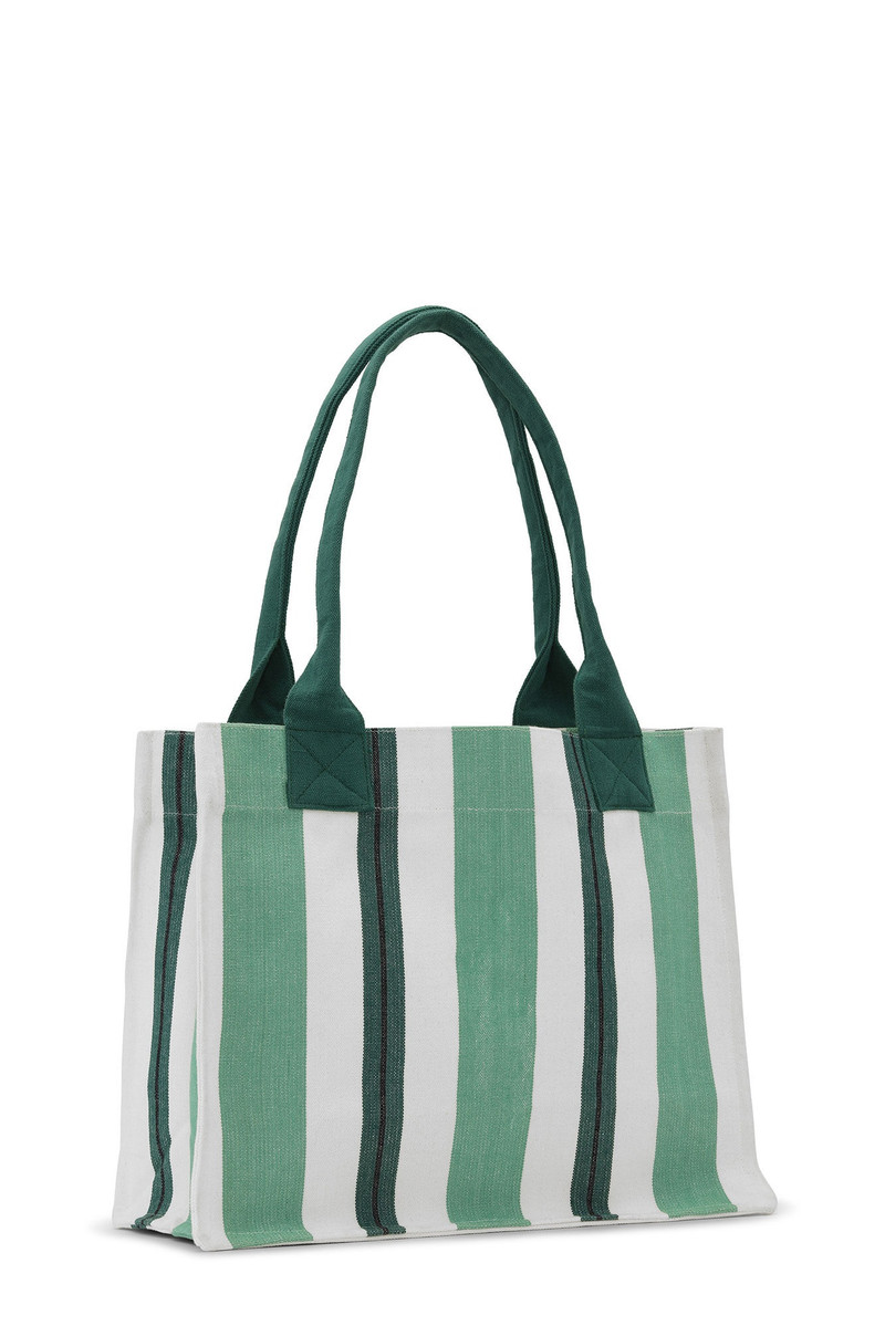 GANNI GREEN LARGE STRIPED CANVAS TOTE BAG outlook