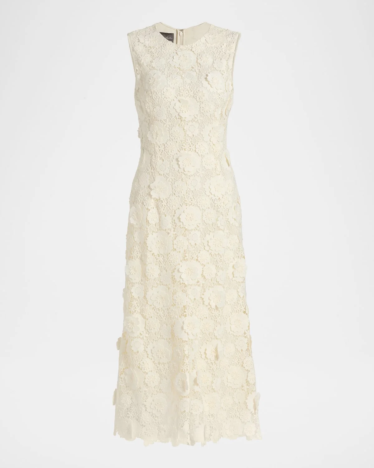 3D Flower Guipure Sleeveless Midi Dress - 1