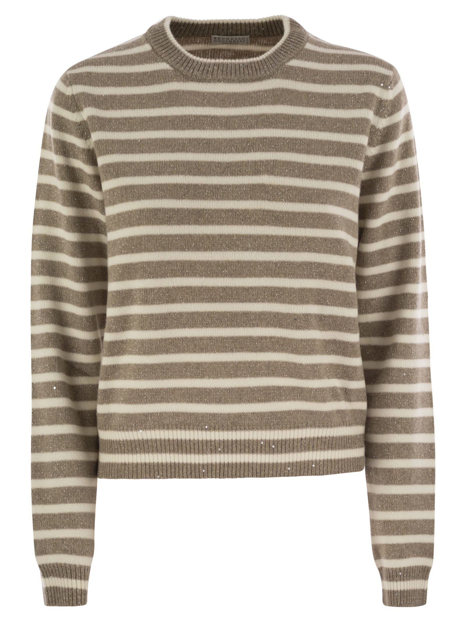 Brunello Cucinelli Women Sparkling & Dazzling Striped Cashmere And Wool Sweater - 1