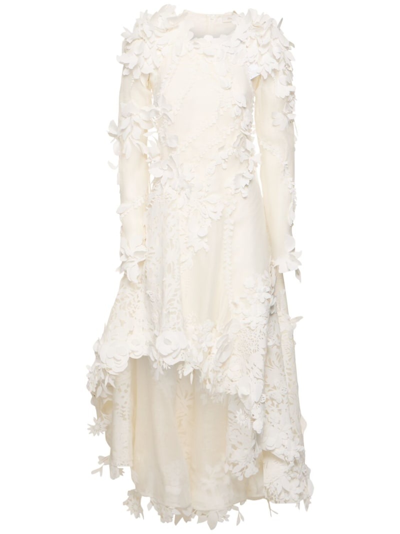 Tranquility linen & silk lace midi dress - 1