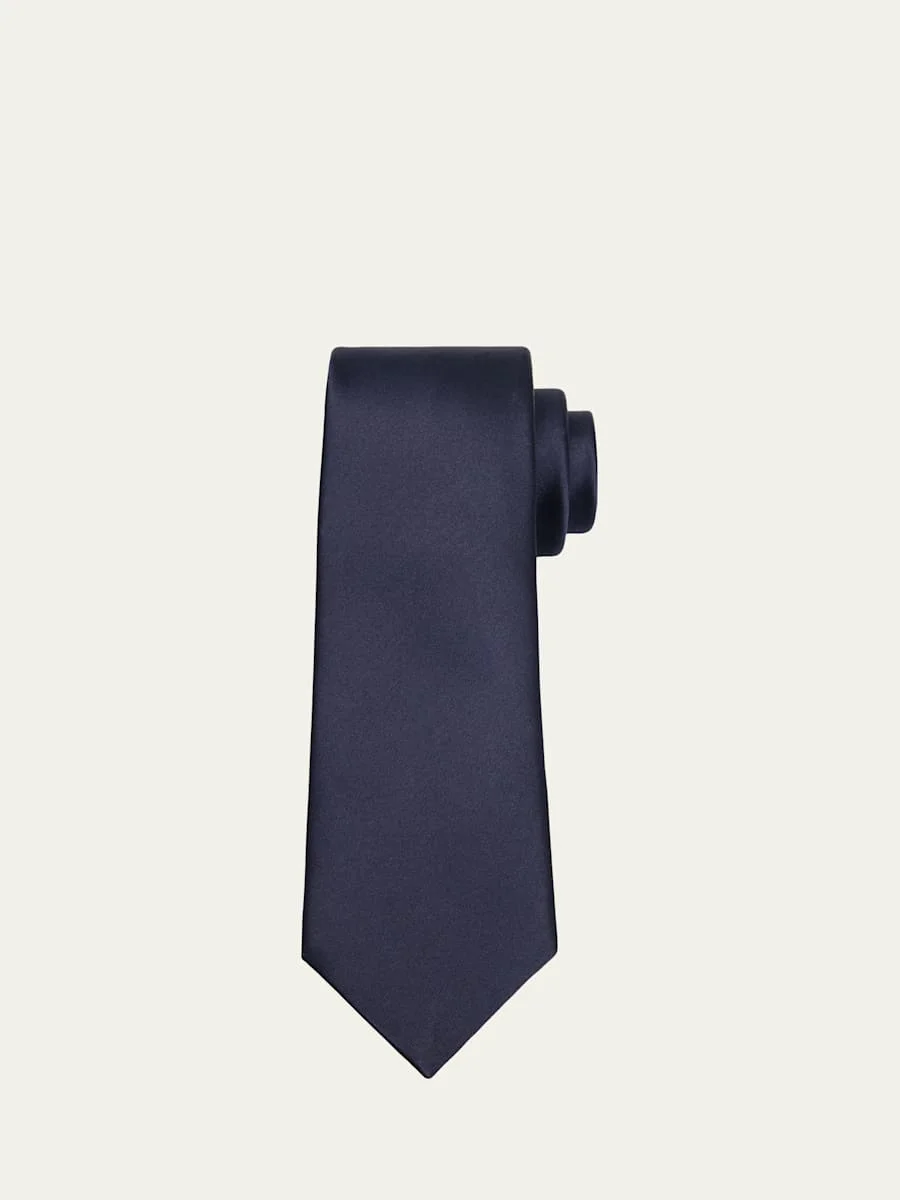 Men's Solid Silk Satin Tie - 1