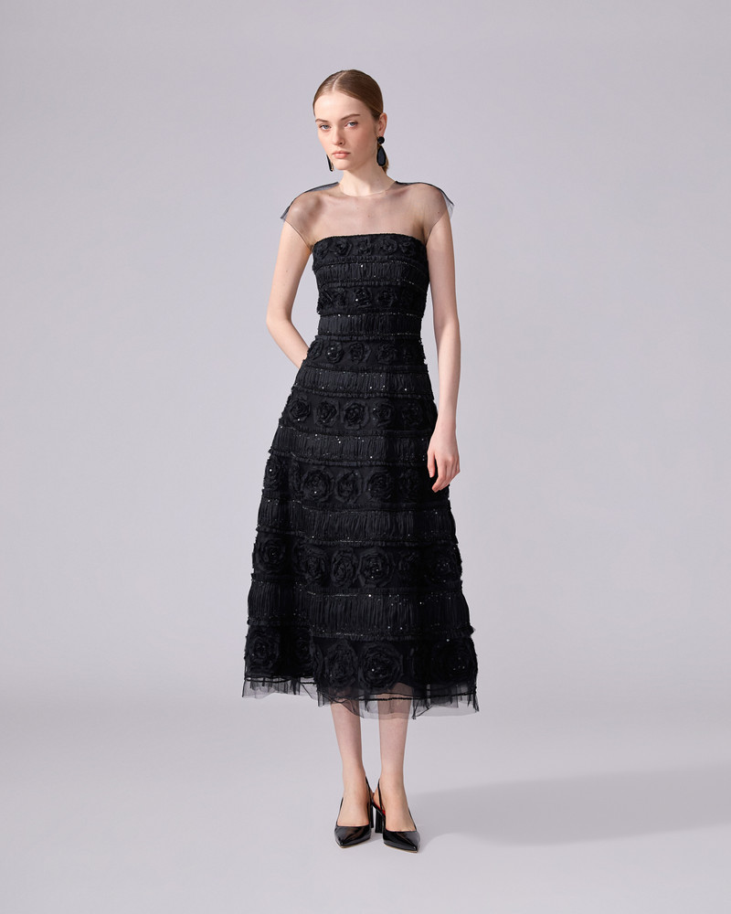 CAROLINA HERRERA Embroidered Tulle Midi Dress outlook