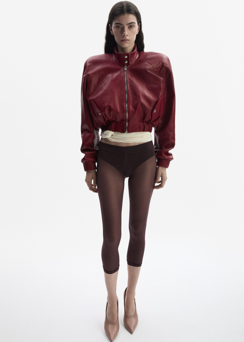 MAGDA BUTRYM Cropped leather bomber jacket in cherry red outlook