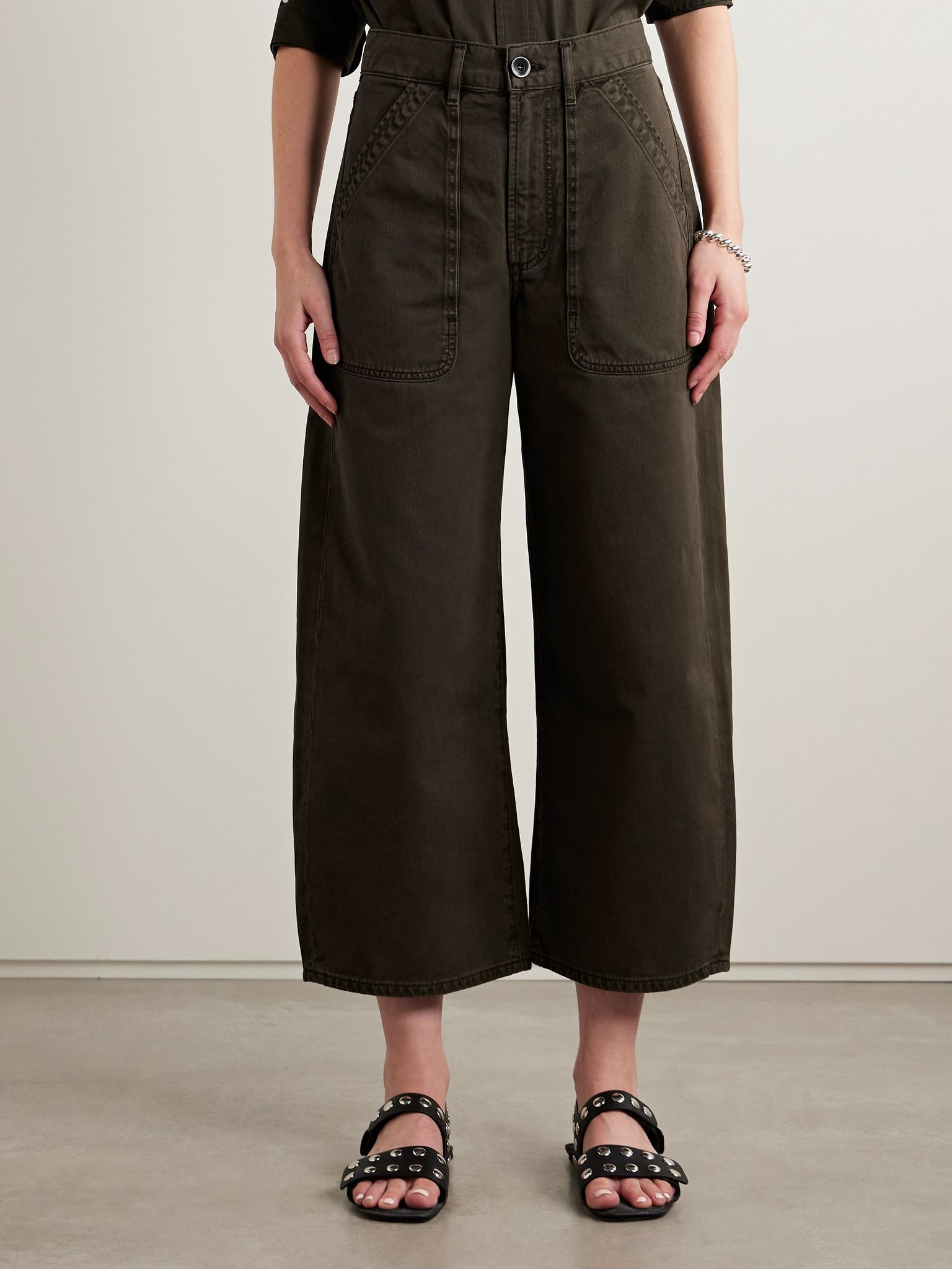Ayla Cargo cotton-twill wide-leg pants Army green - 3