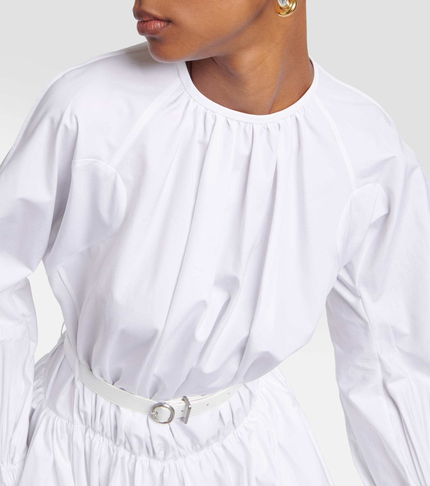Leather-trimmed cotton poplin minidress - 5
