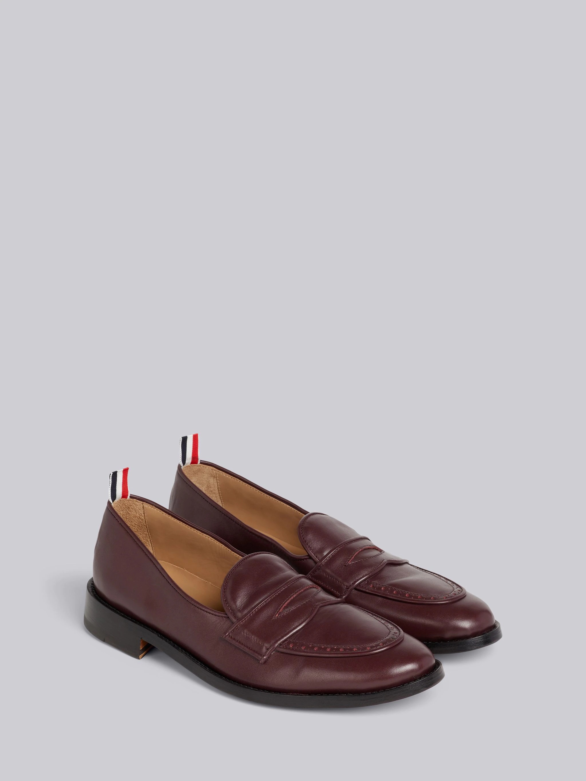 Burgundy Vitello Calf Leather Flexible Leather Sole Soft Penny Loafer - 3