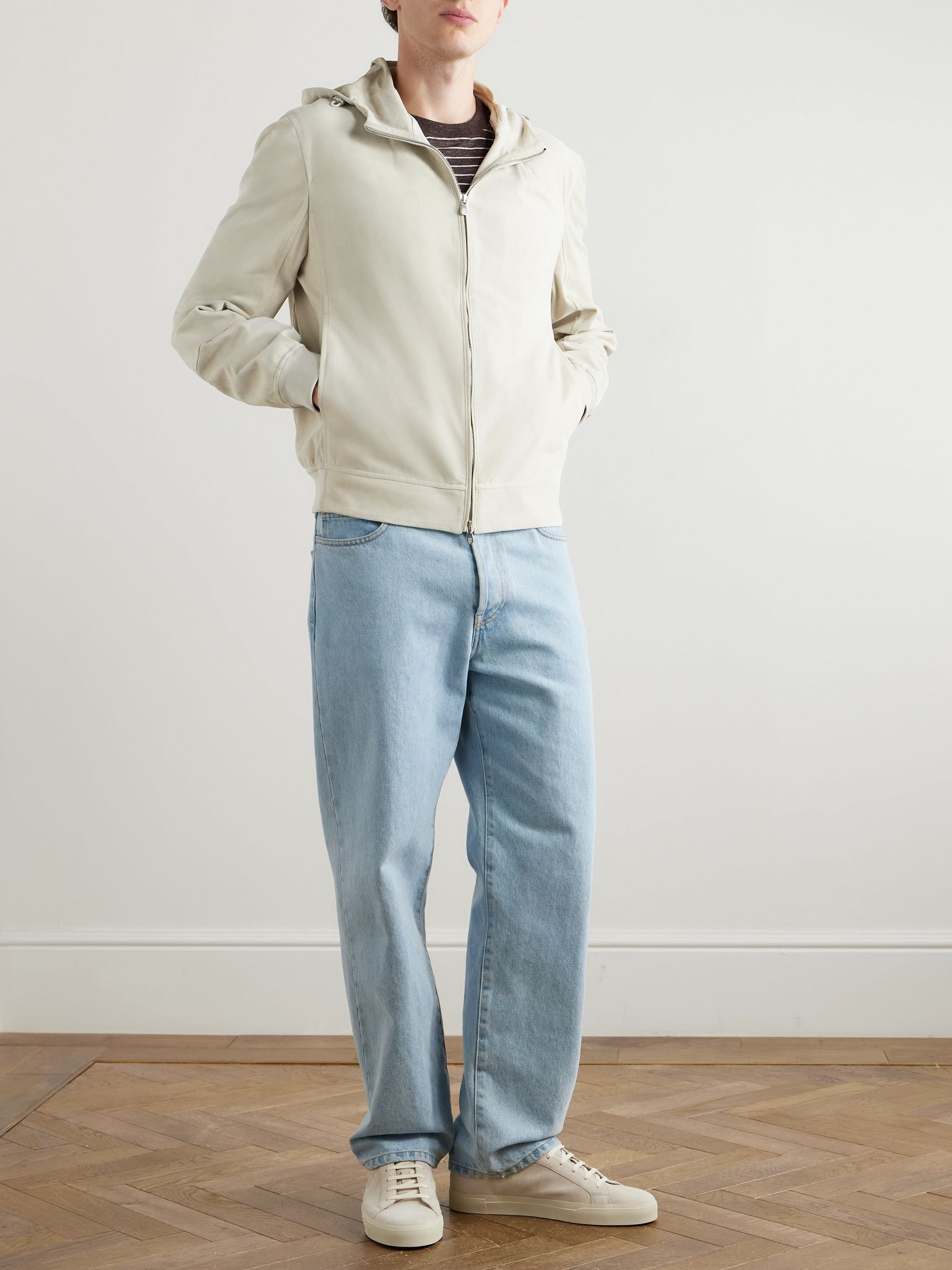Suede Hooded Bomber Jacket Cream - 2