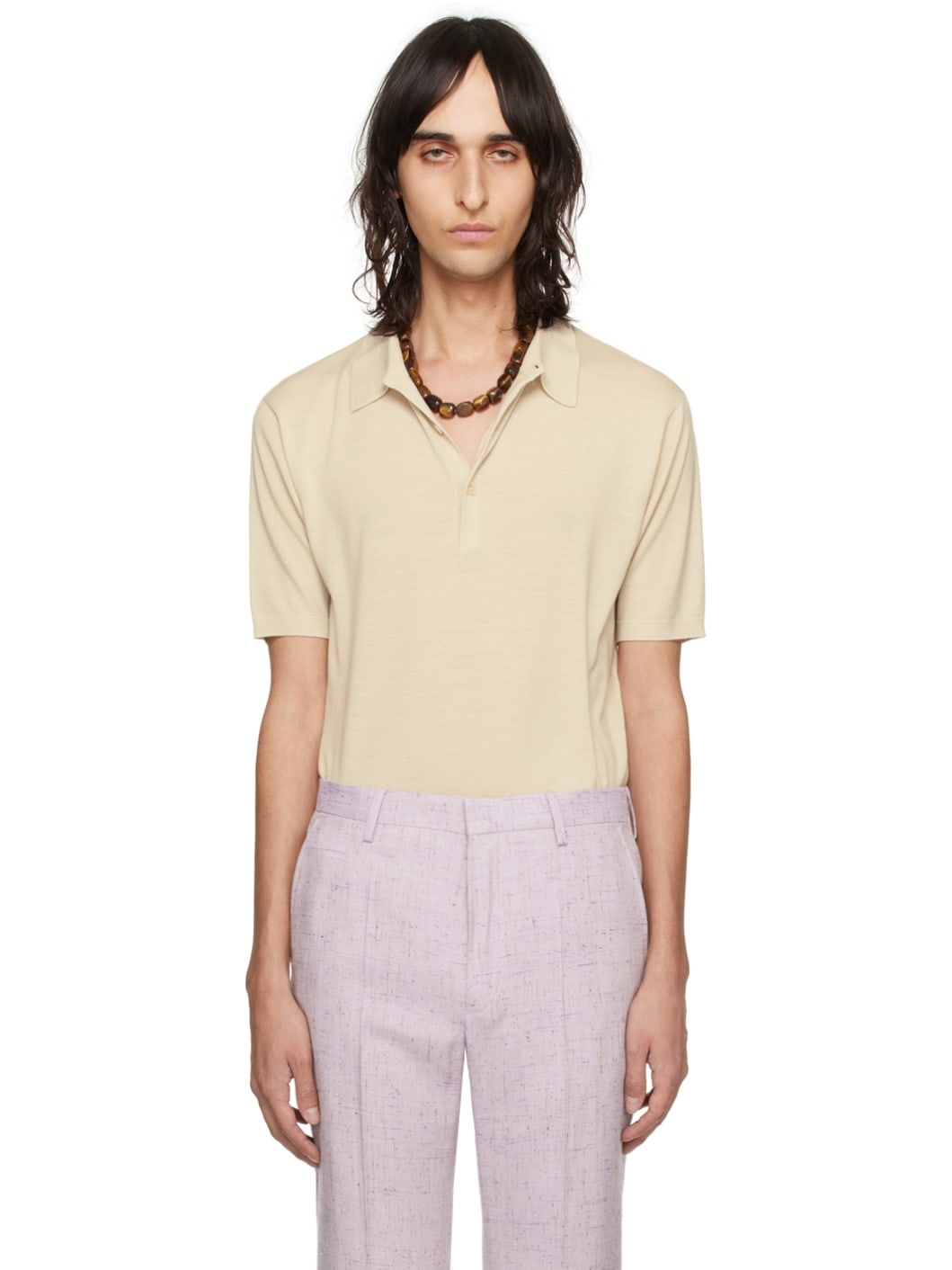 Beige Spread Collar Polo - 1