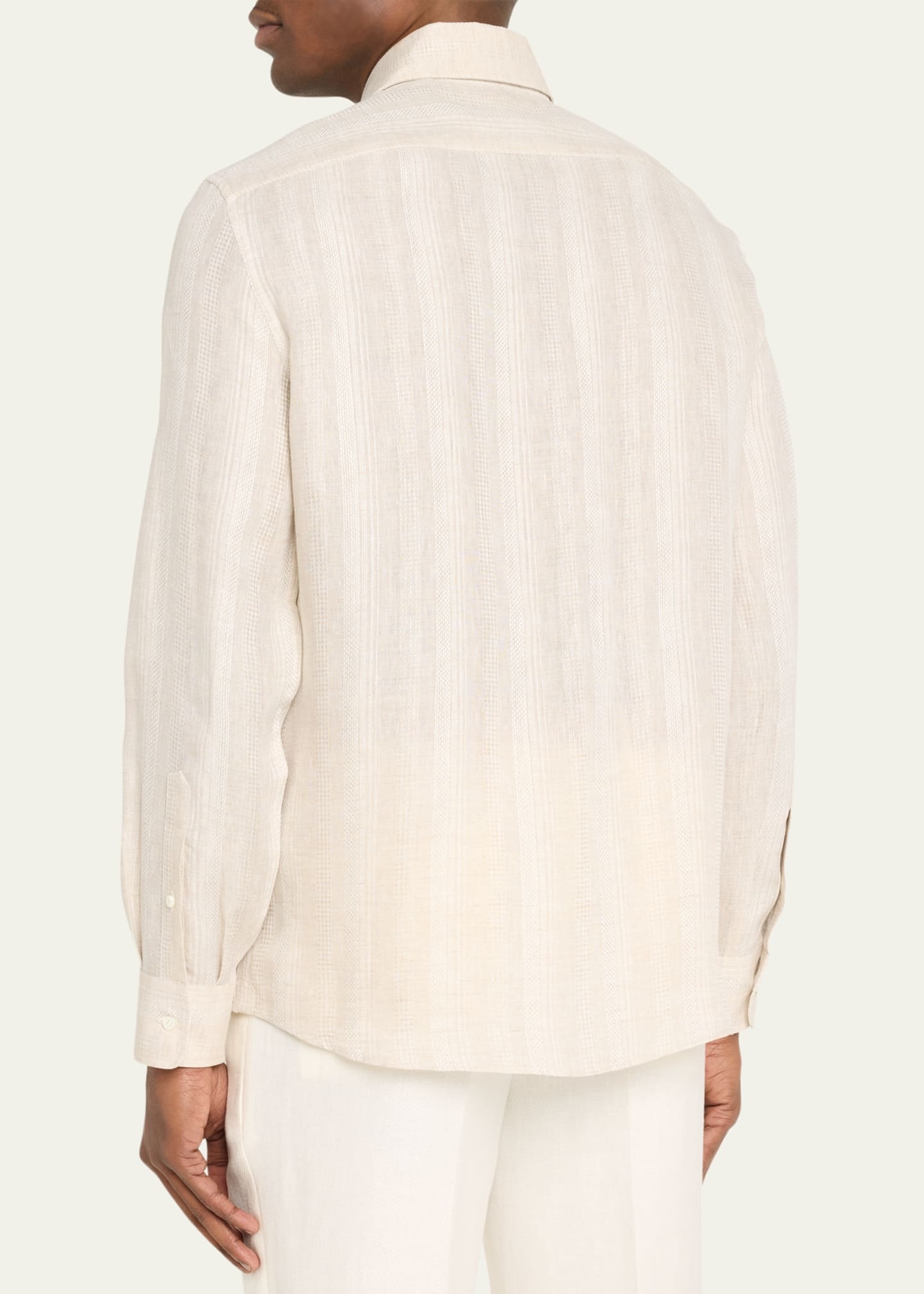 Men's Linen Stripe Casual Button-Down Shirt - 3