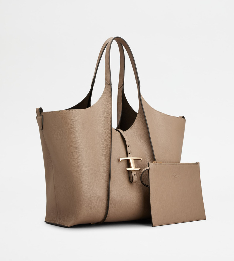Tod's T TIMELESS SHOPPING BAG IN LEATHER MEDIUM - BEIGE outlook