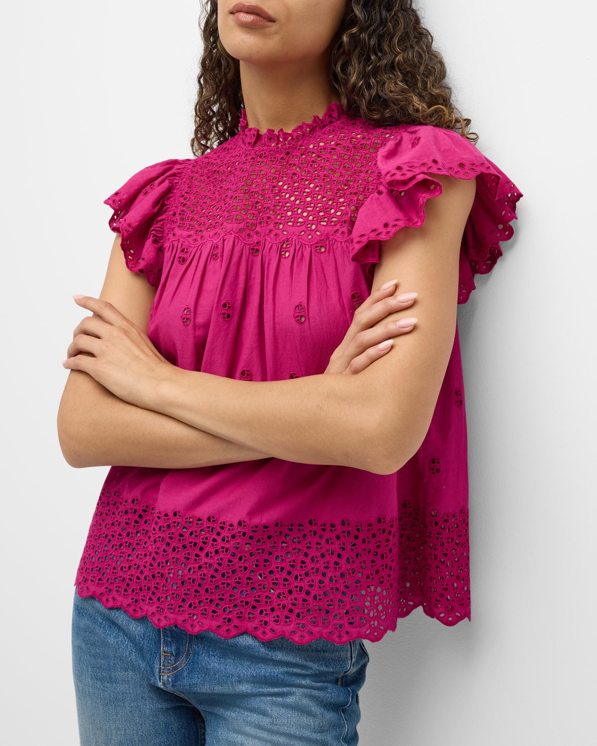 Kassi Ruffle-Sleeve Embroidered Cotton Top - 7