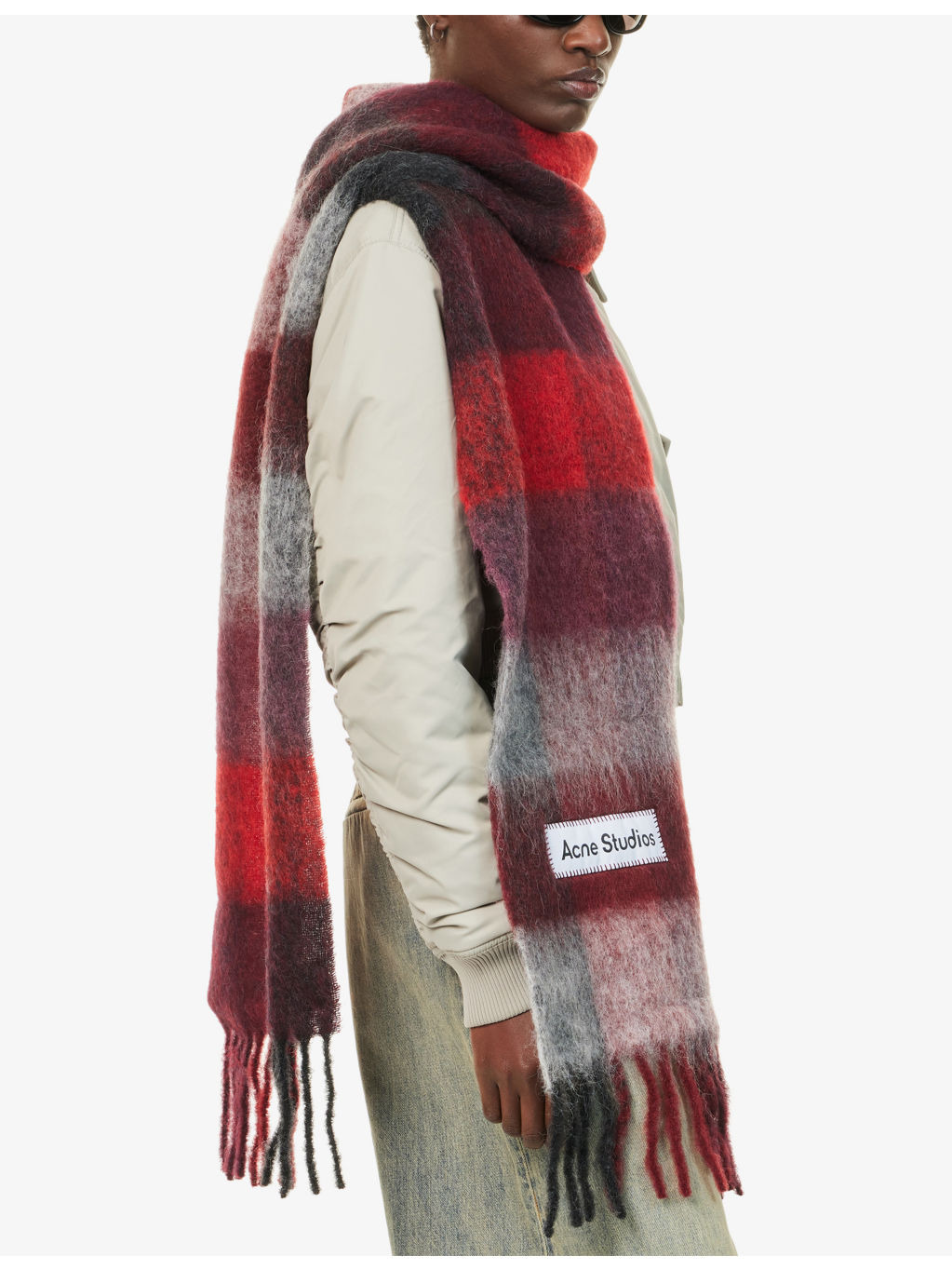Checked Fringed Knitted Scarf - 2