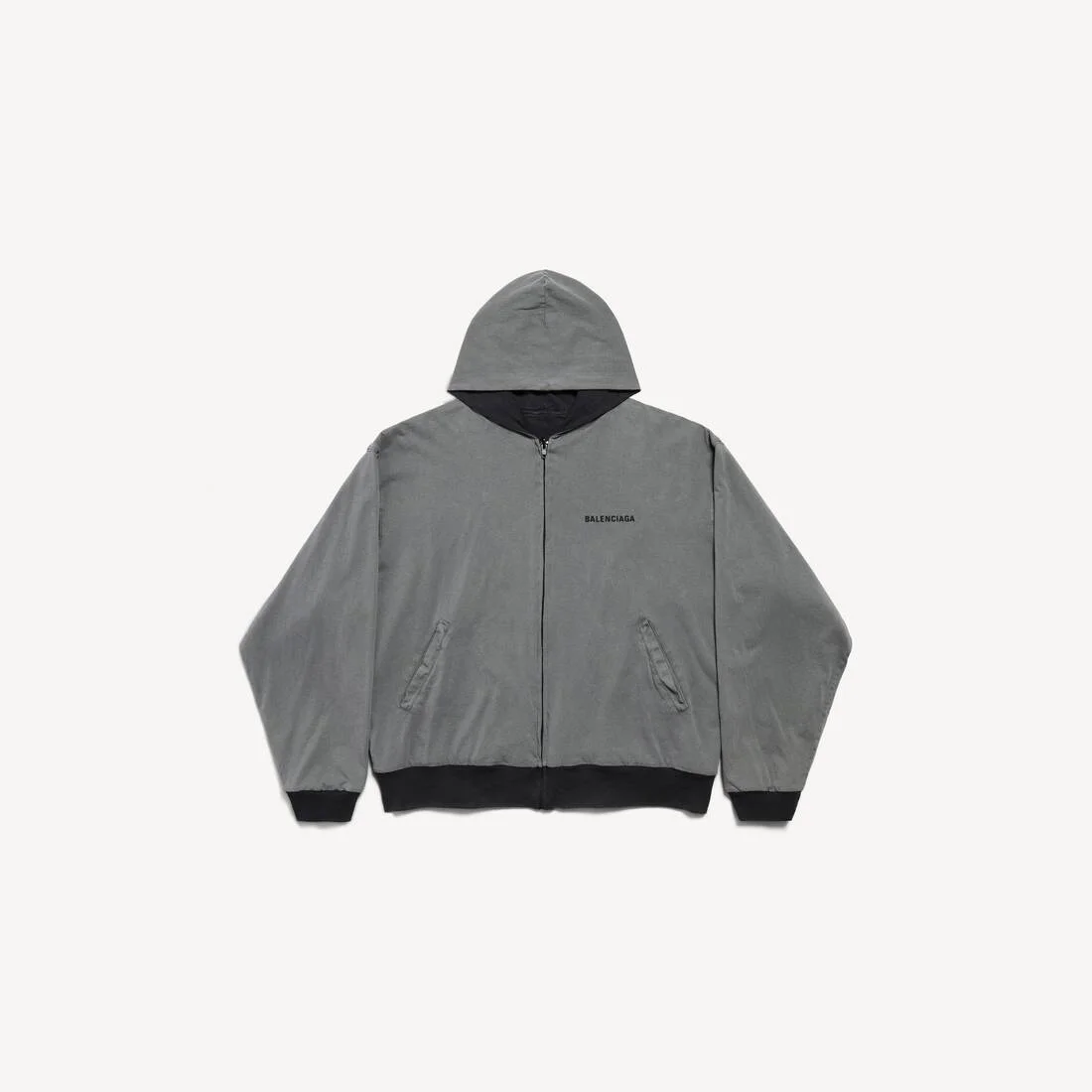 Men's Balenciaga Back Reversible Zip-up Hoodie in Grey/faded Black - 1