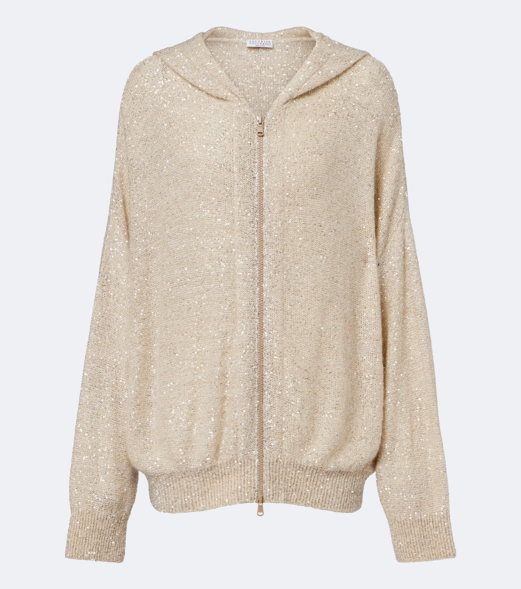Knitted sequined zip-up hoodie - 1