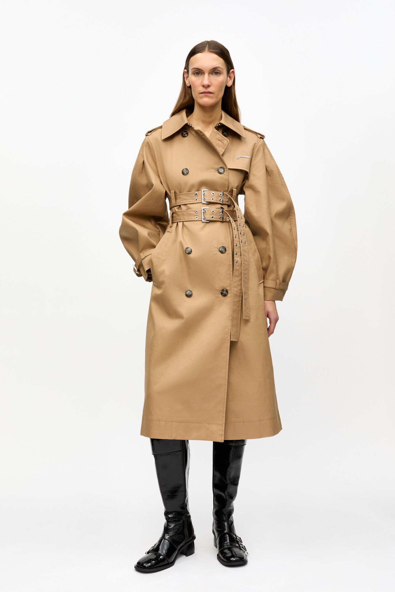 CAMEL BONDED COTTON TRENCH COAT - 2