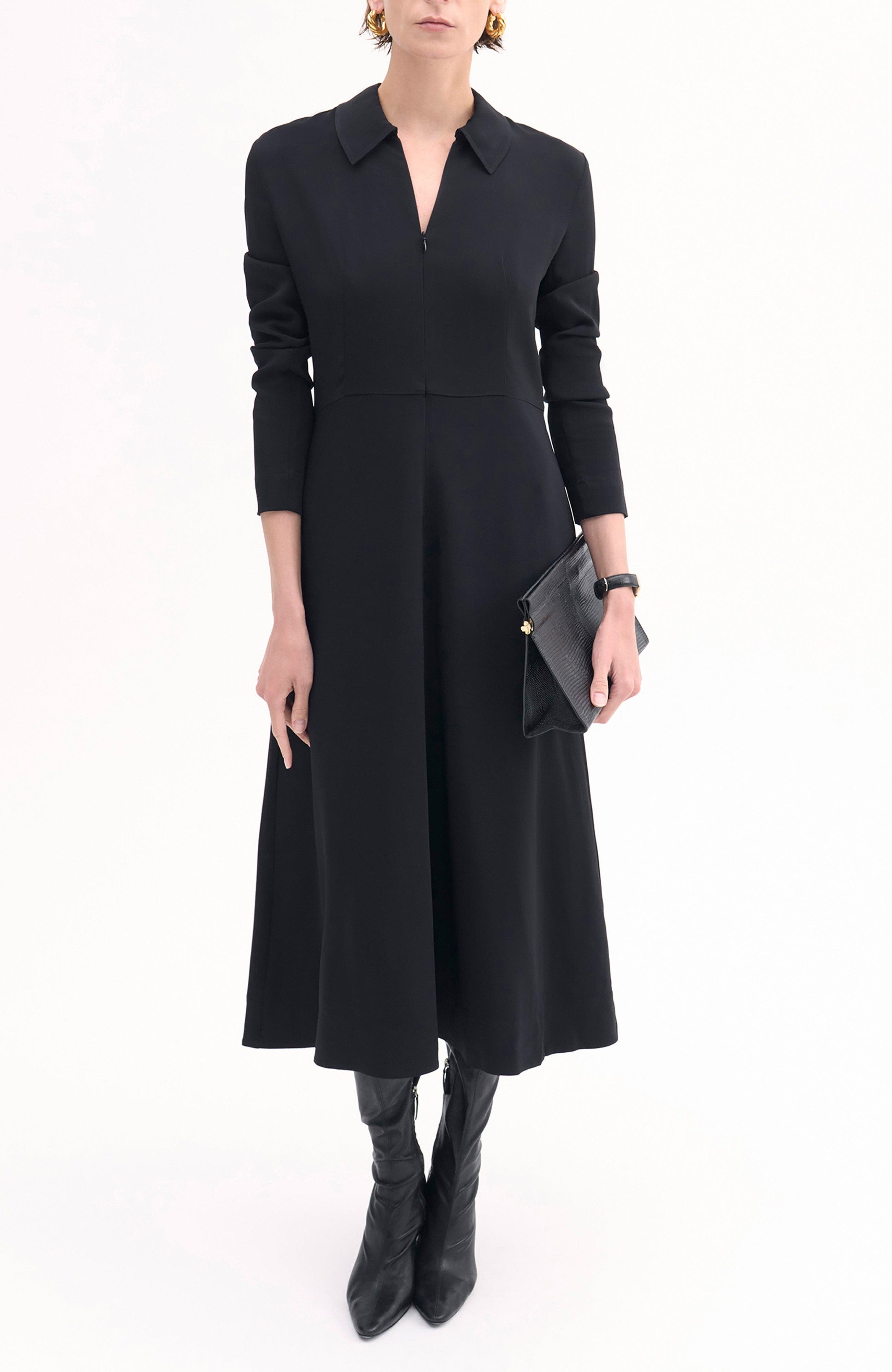 CO Long Sleeve Shirt Dress in Crepe in Black at Nordstrom - 1