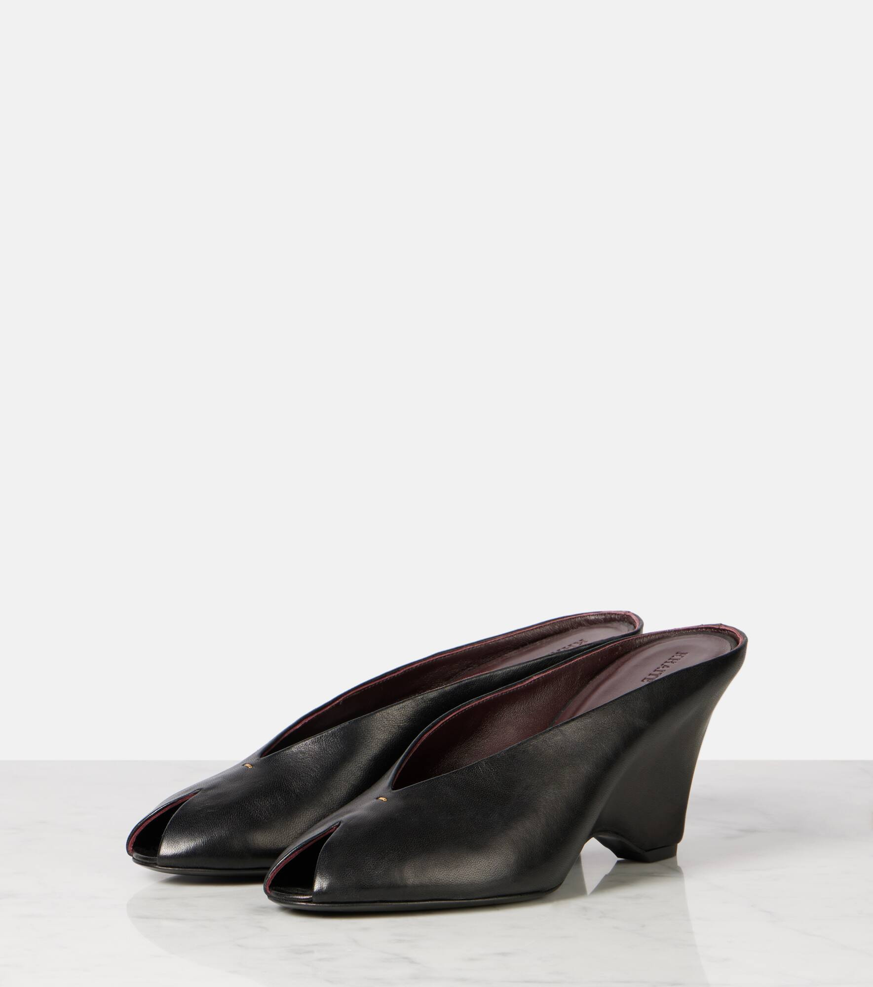 Cloak 75 leather peep-toe wedge mules - 4