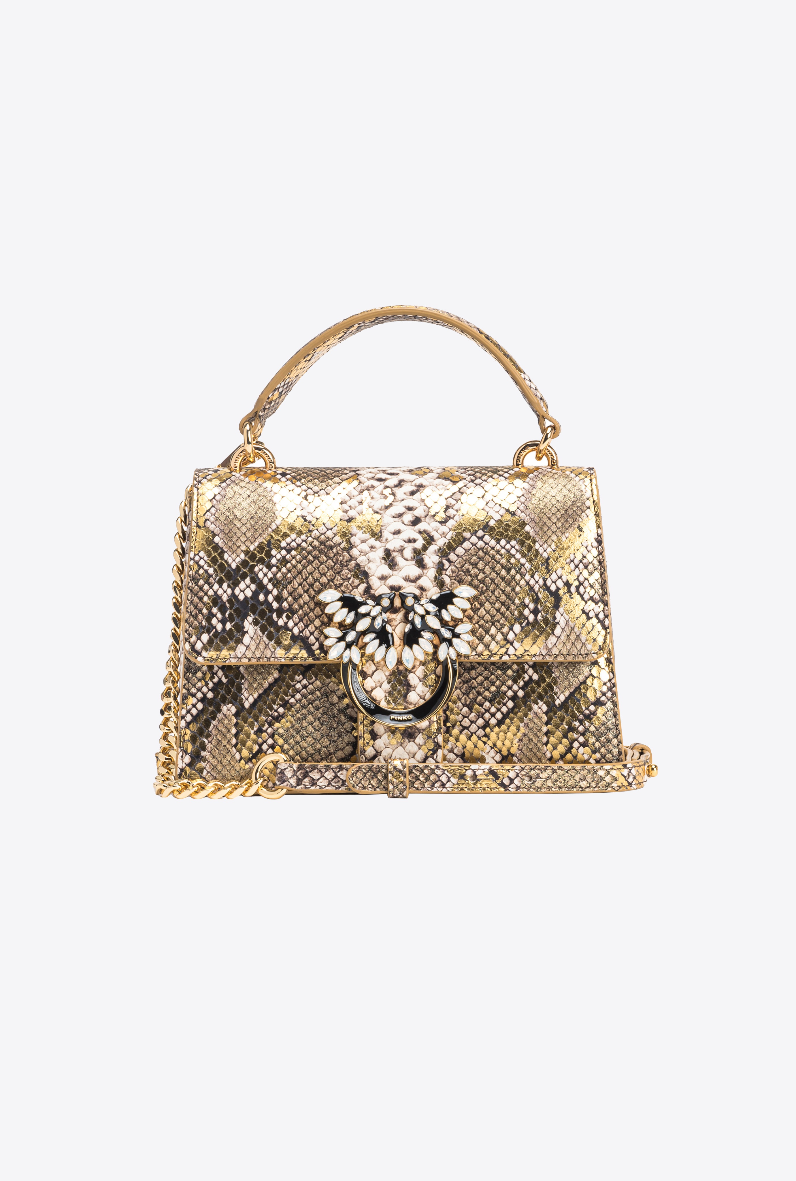 PINKO GALLERIA MINI LOVE BAG TOP HANDLE LIGHT IN LAMINATED REPTILE-PRINT LEATHER - 1