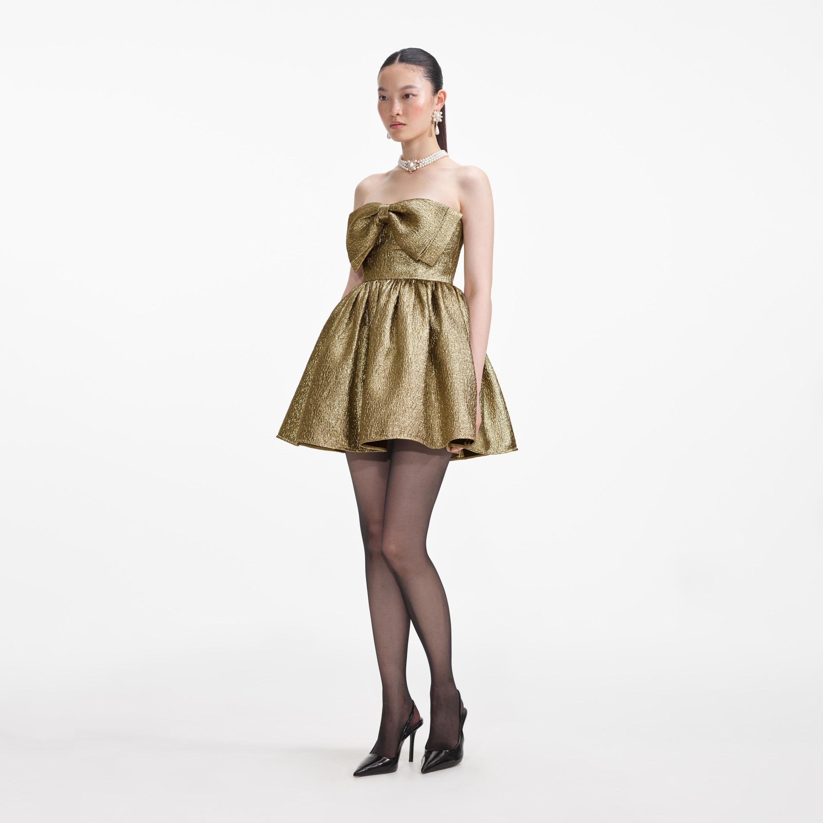 Gold Metallic Jacquard Mini Dress - 2