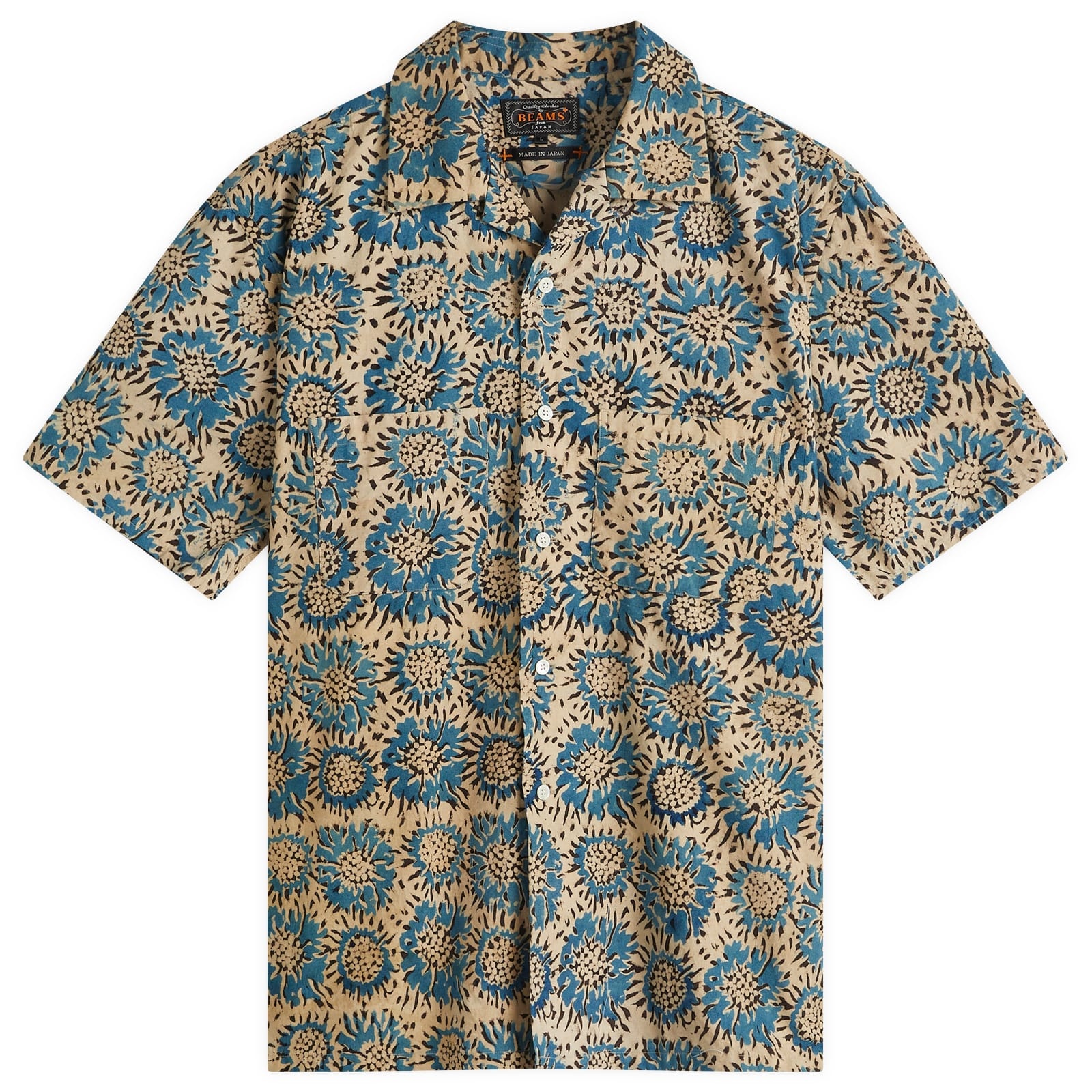 Beams Plus Open Collar Block Print Sunflower Shirt - 1
