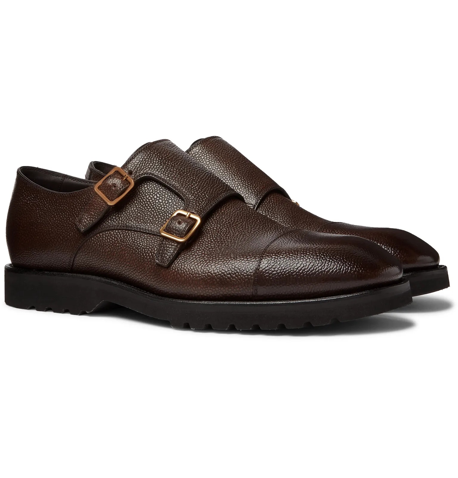 Pebble-Grain Leather Monk-Strap Shoes - 2