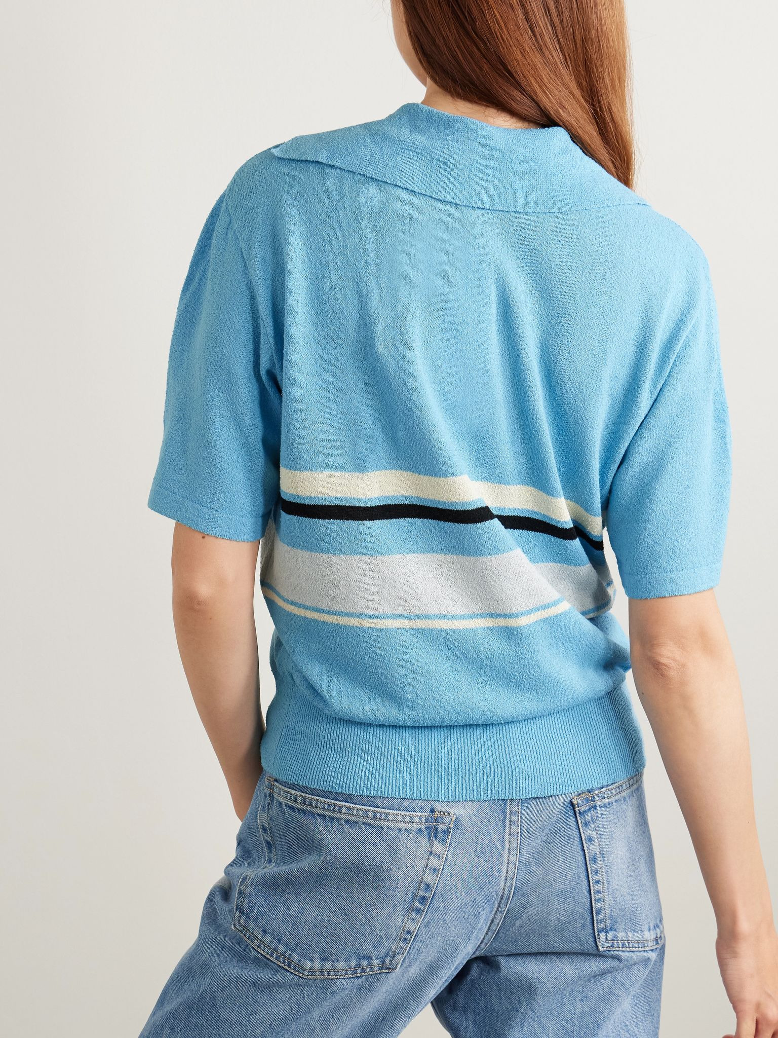 Striped knitted polo shirt Blue - 3