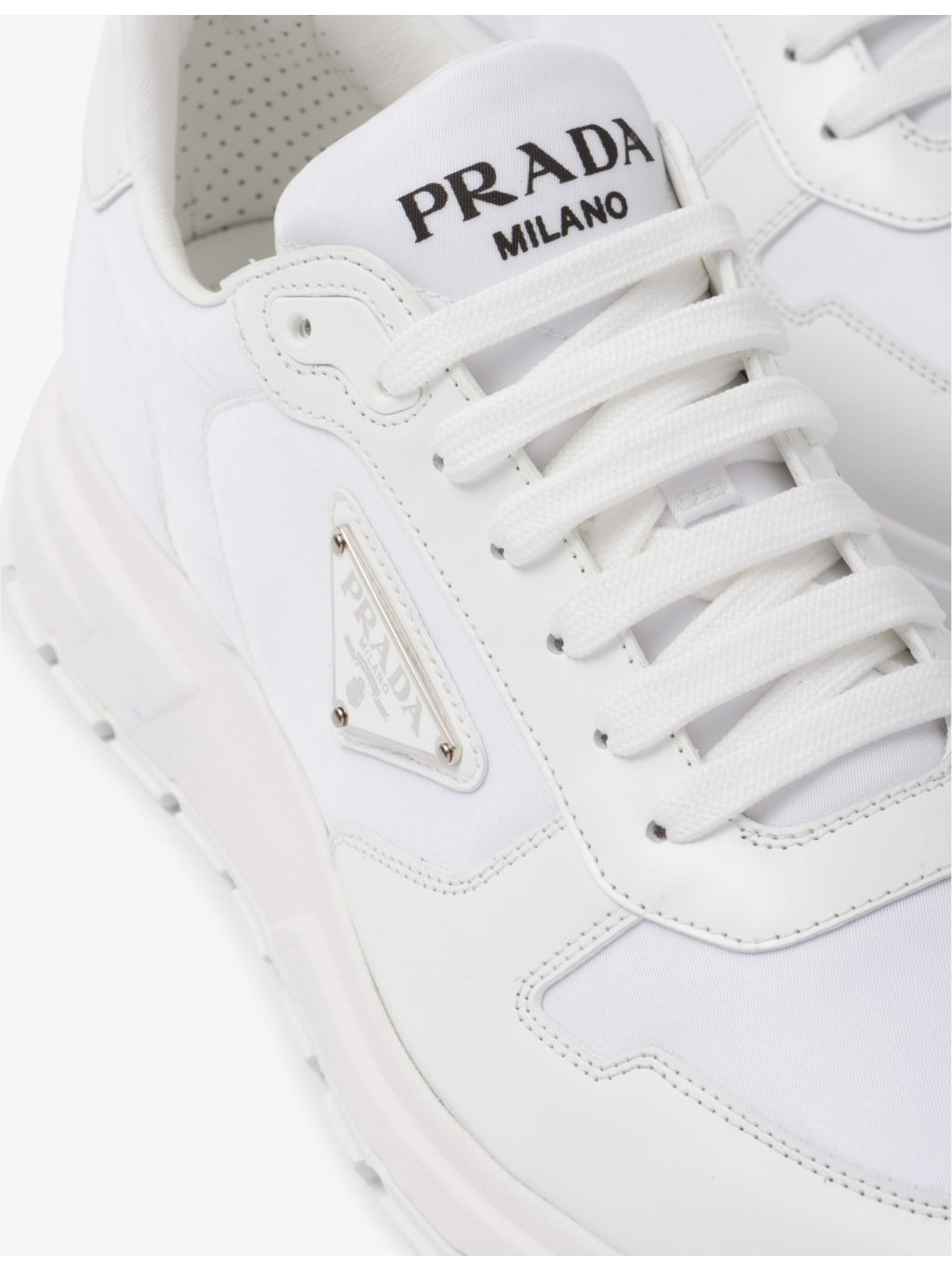 Re-Nylon brand-plaque leather and recycled-nylon low-top trainers - 3