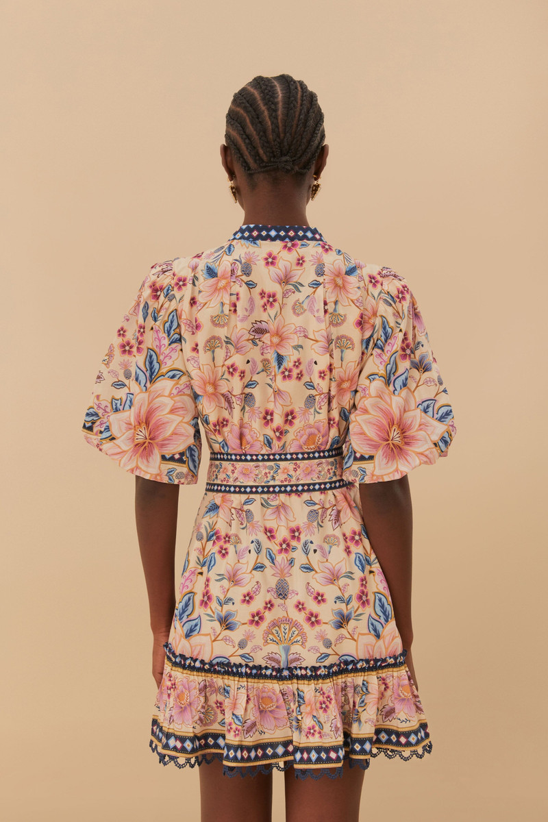 Cream Superbloom Tapestry Puff Sleeve Mini Dress 5
