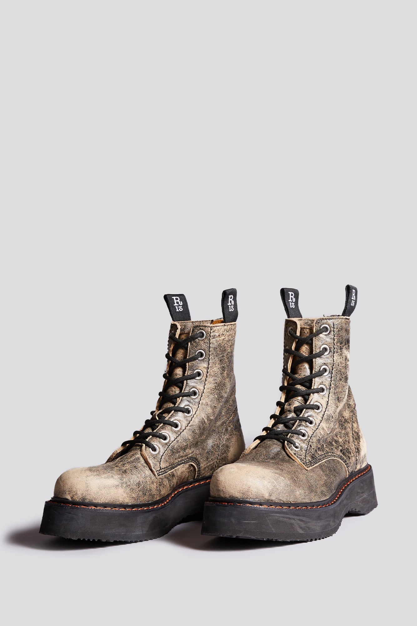 SINGLE STACK BOOTS (W/ VISIBLE GROMMETS = 8) - DISTRESSED BROWN - R13 - 4