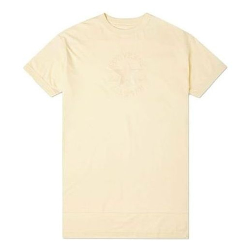 Converse Logo Embroidered Loose Casual mid-length Short Sleeve 'Light Yellow' 10021721-A01 - 1