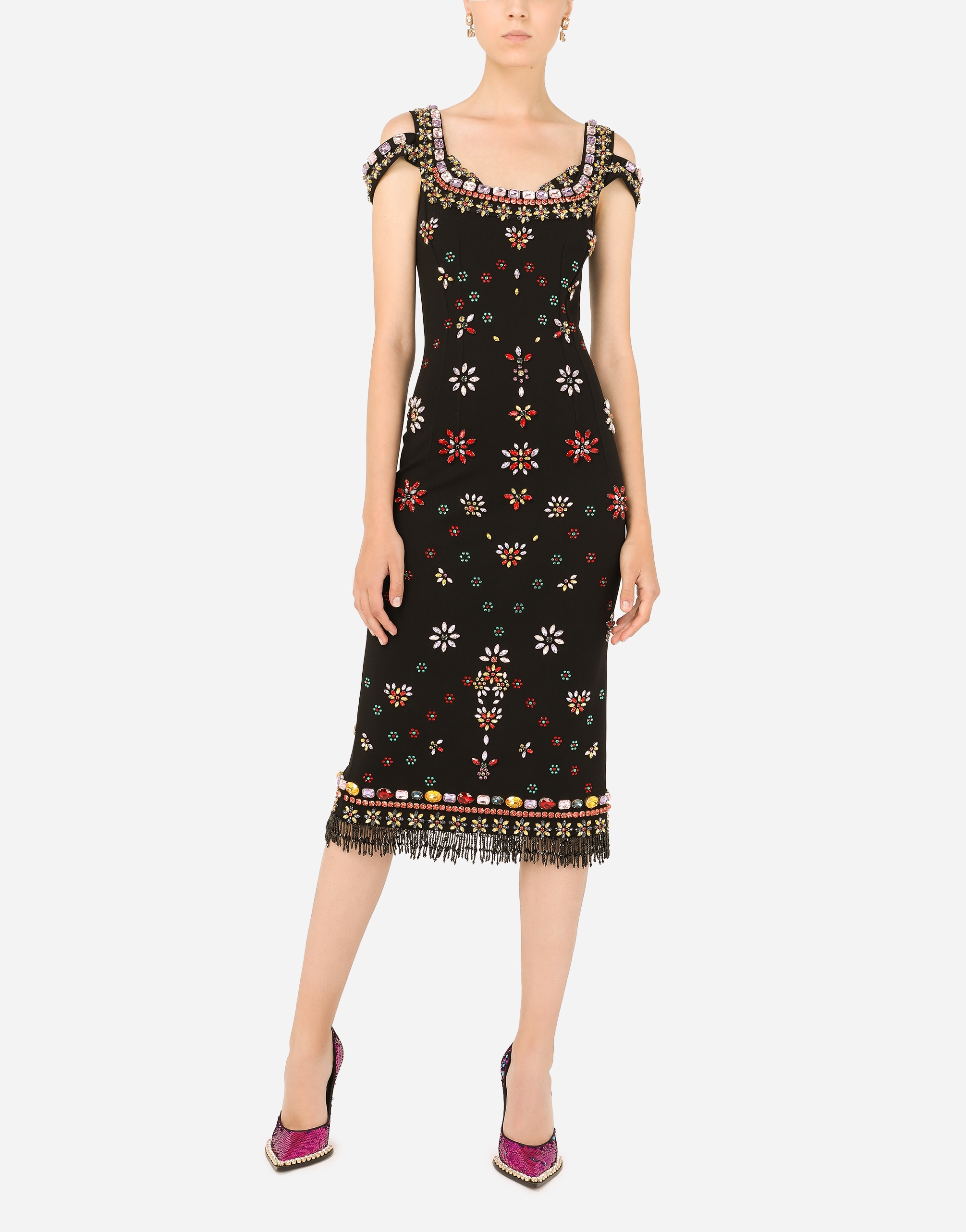 Jersey midi dress with multi-colored embroidery - 6