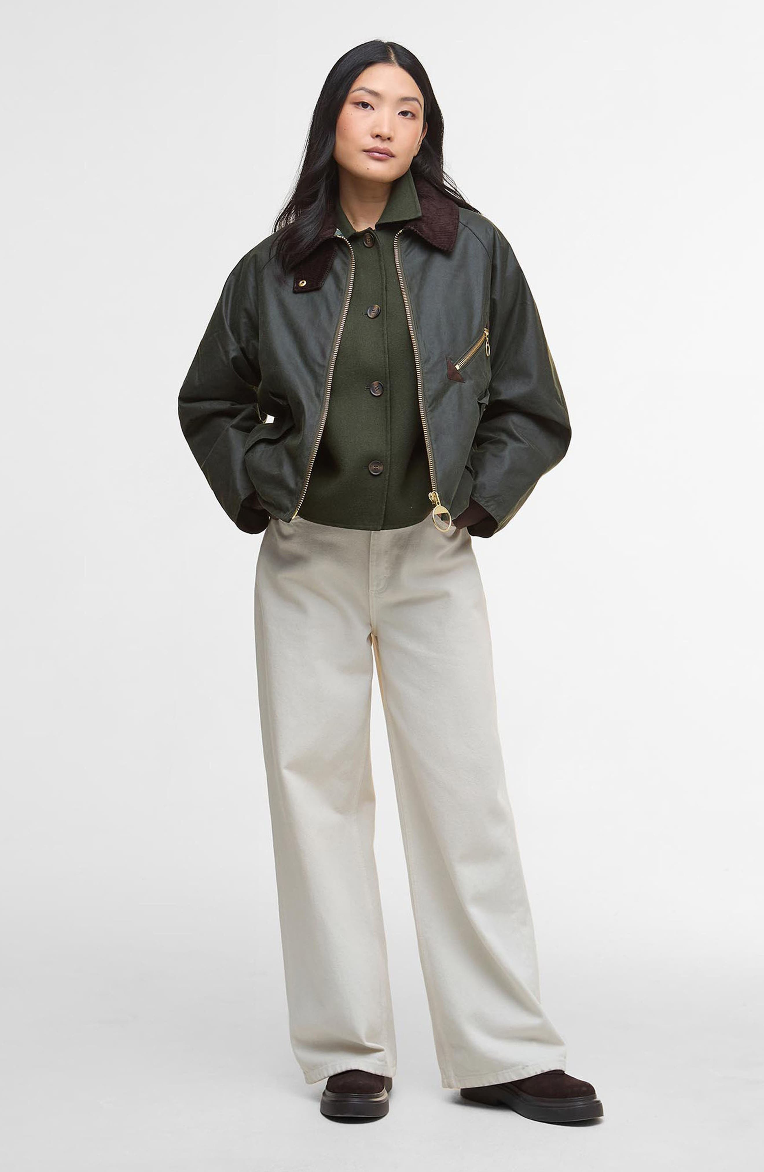 Barbour Arlene Water Repellent Waxed Cotton Jacket in Fern/Ancient Tartan at Nordstrom - 5